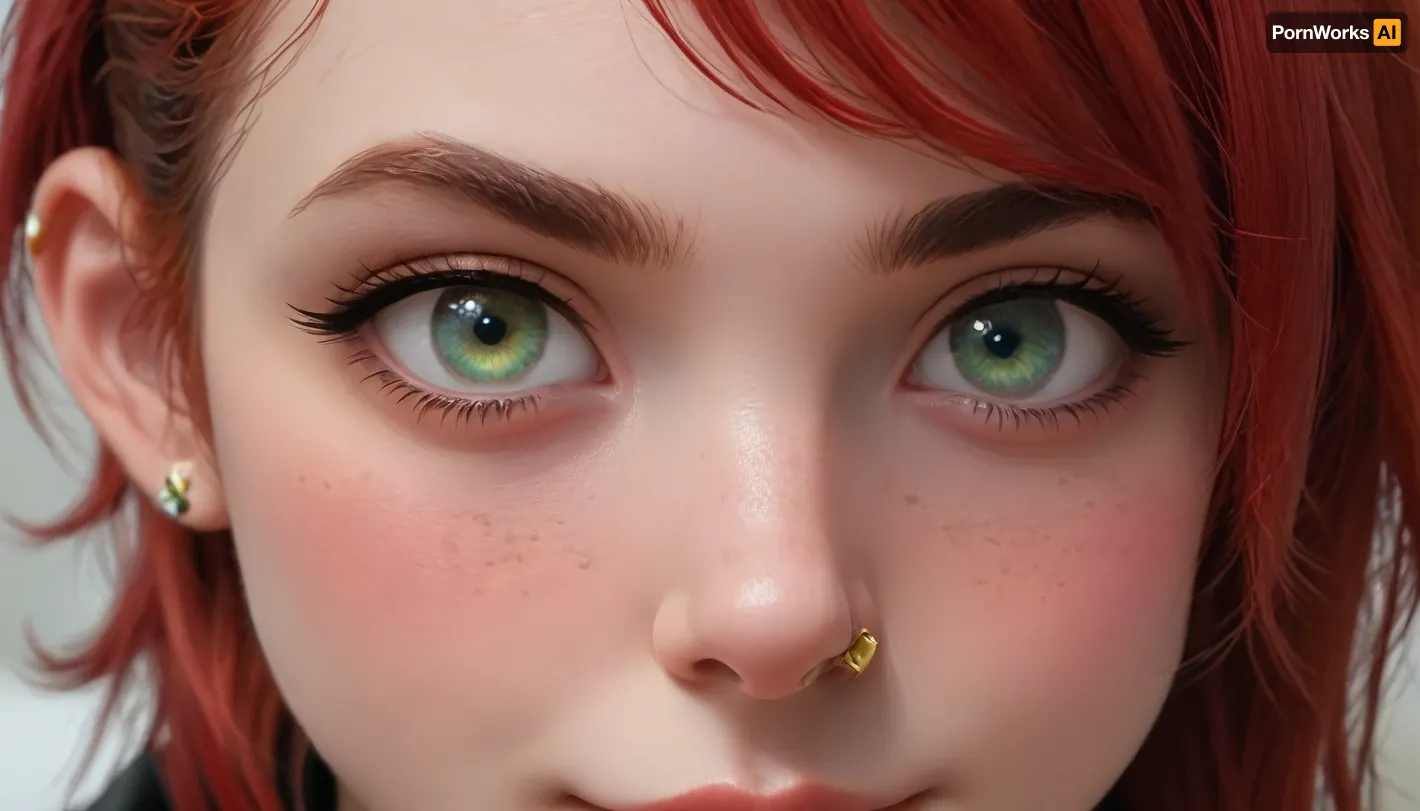 masterpiece, best quality, highly detailed, detailed background, (score_9:1.2), 1girl, rating_safe, (24 year old female twitch streamer:1.3), (sitting in gaming chair, leaning forward attentively:1.2), (professional gaming headset:1.1), , (Irish features:1.2), (porcelain pale skin:1.1), (natural scattered freckles across nose and cheeks:1.3), (close-up portrait focusing on expressive face:1.4), (striking pale green eyes with golden sunburst pattern:1.3), (captivating direct eye contact:1.2), (textured rose red bob haircut, choppy layers, side-swept bangs:1.3), (punk-inspired styling, tousled waves:1.2), (subtle makeup, natural-looking highlighter, defined brows:1.1), (fit athletic build:1.1), (wearing branded esports team tank top:1.2), (modern streetwear style:1.1), (playful smirk, confident teasing expression:1.3), (engaging streaming personality:1.2)