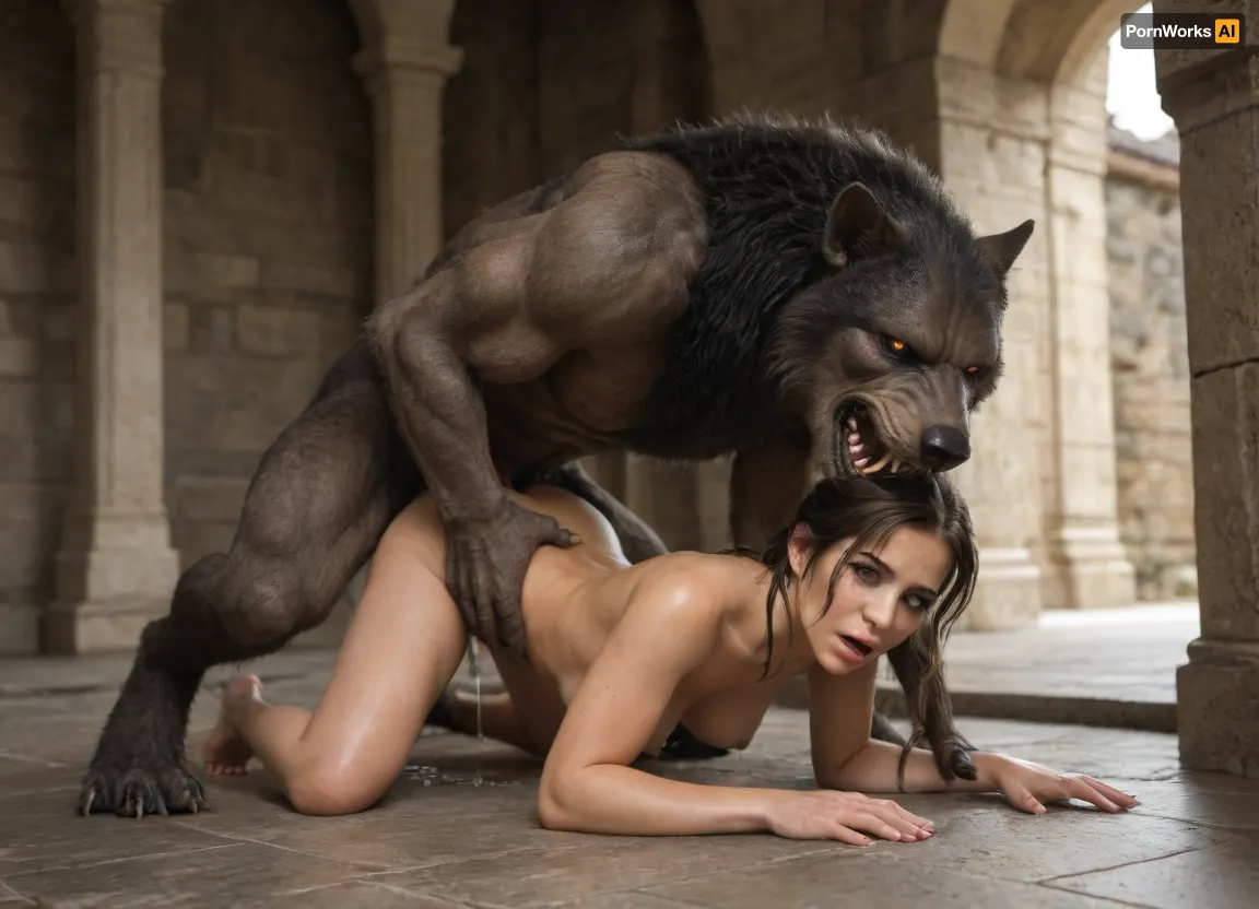 giant werewolf brutally rapes Lara Croft from Tomb Raider, she moans very loudly with pain, anal sex, vaginal sex, thick knotted penis, doggy style, sex with werewolf, raped by werewolf, werewolf knotted penis destroys her virginity, blood dripping down her thighs, (trickles of blood on her thighs), she's almost dying, pain, suffering, tears, agony, very legal age, in ancient dilapidated temple, (fully nude), (full-length image)
