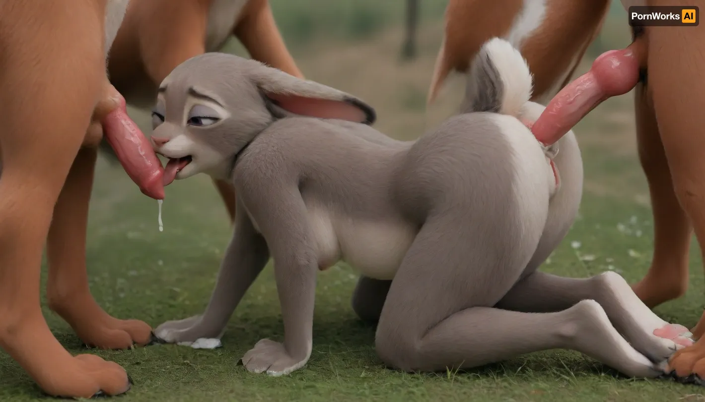 Photorealistic, in the woods, (cartoon anthro animated furry yiff grey and white fur judy hopps, short, slender, slim stomach, medium/small perky boobs, defined curved round ass), large nail polish, nude, spread legs, pussy, anus, peasent thorn dress showing pussy anus and breasts, ((4 large stray foxes)), 4 stray foxes gang bang juddy hopps on the grass in doggy style, ((first large fox humps judy hopps, another stray fox is fucking her mouth, a third stay fox fucking IS licking her pussy, fourth stray fox licking her nipples)), small perky boobs, attractive judy hopps, legs and bunny paws, (doggy style), on the grass, fox on top of judy hopps, ((huge fox), penetrating vagina), fox licking her pussy, ((dog animal penis)), fox fucking her mouth, fox licking her nipples, small grin, judy hopps shocked, (9 months pregnant:1.1), high quality, very detailed grey and white fur, judy hopps covered in grey and white fur, uncertain, submissive, thick warm dog animal penis makes her moan and grip grass, eyes rolled up, (ahe gaos, moaning, orgasm:1.3), (fox penis dumps cum inside of her then again when it comes out), lots of cum on her stomach and thighs, (lots of cum dripping from pussy), (cream pied), (cum:1.2), side view, preggo, Cry, Smile, Smiling, Tongue, Sad, WTF, Screaming, Serious, Angry, <lora:preggoXL_v0.1a:.8>, <lora:Smile_and_Cry_XL:.8>, <lora:Fur:.8>, jxdhxps, character, <lora:Judy_Hopps_Xl-000002:.8>