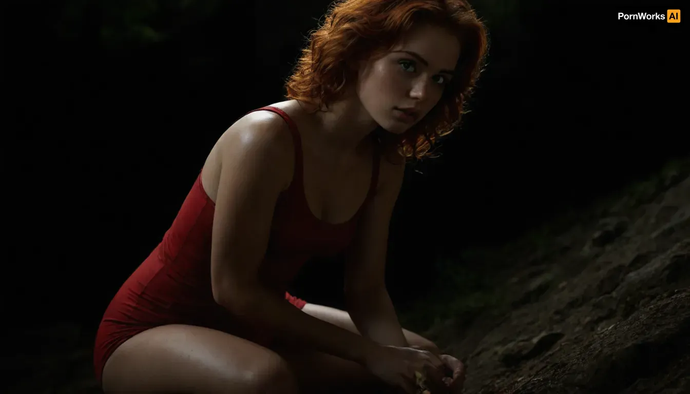 Beautiful woman, heart-shaped face, high cheekbones, full lips, small nose, almond-shaped green eyes, fair skin, mid-length wavy red hair, curvy athletic build, hourglass figure, woman fucking doggystyle a dick focus on eyes, red hair, perfect face, ginger hair, bright green eyes, perfect toned body, shiny sweaty skin, a cup breasts, small perky breasts, pierced nipples, perfect tight muscular ass, small sexy light red basketball shorts, small sexy light red tank top, cock sucking, white knee socks, cum on stomach, cum on chest, cum on pussy, dripping, hiking, trail mountain, forced_sex, on her knees, blackedscene, blkd, <lora:dark:1.4>, <lora:detailed_notrigger:.8>