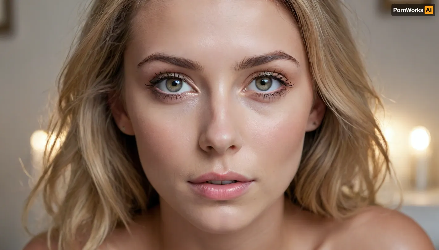 18 Year old woman, (portrait, portrait with emphasis on her eyes, close up of eyes, zoomed in on face), (Scandinavian and Irish features), (photorealistic, photo realistic, photorealism, photo realism:1.5), (professional photography), (4k, 8k, 8k resolution, best quality, ultra quality, highest quality, maximum quality, uncompressed, raw source photograph:1.2), (smokey room full of haze with floating sparks, heat shimmer, hazy smoke golden glow:1.3), (same color eyes, symmetric eyes, matching eyes, detailed eyes, detailed iris, detailed pupils, limbal ring around iris, perfectly round iris:1.1), (detailed skin, high detailed skin, intricately detailed skin, perfectly detailed skin, high quality skin, highest quality skin, exquisitely textured skin), (intricate clothing, detailed clothing), (microblade eyebrows, perfectly manicured eyebrows), (flushed cheeks, flushed neck, blushing cheeks, blushing neck), (her wide strong jaw highlights her powerful jawline, high cheekbones, sharp cheekbones, faint vellus hairs), (upturned button nose, delicate nose), (long messy windblown hair hangs loose hair framing her face, glowing blonde hair with dark roots:1.1), (eyes slightly crossed, big eyes, wide eyes, doe eyes, slightly wide set eyes), (striking eyes, captivating eyes, mesmerizing eyes, Fae eyes), (tanned skin that accentuates her pale skin revealed by tan lines), (large natural soft breasts, high breasts), (athletic body, sporty body, lean body, fit body), <lora:20231122-1700582714007-0001:.5>