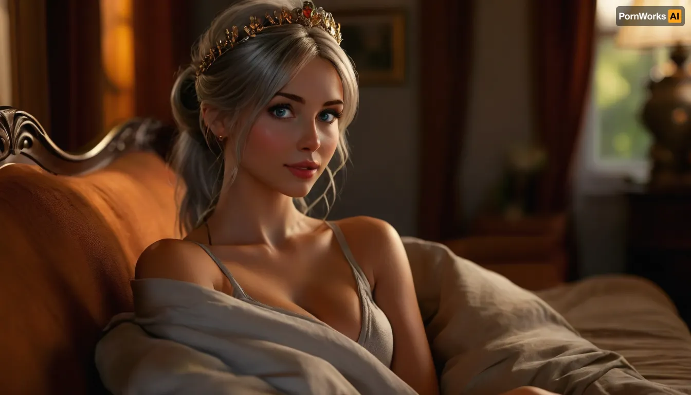 score_9, score_8_up, score_7_up, 8k uhd, hyper realistic, (Greek goddess), queen, looks like Helen Parr from the incredibles, 29 years old, (perfect body), (long silver hair), ash gray hair, (detailed eyes with blue iris), round breasts, hard nipples, flowing clothes, fully dressed, pussy visible, masturbating with big dildo, high ponytail, fancy hairstyle, (laurel crown), (perfect beautiful face), slight smile, lounging on daybed, one leg lifted, sunlight coming from behind, oculus, (skylight), backlit, high contrast, (dramatic lighting), outdoors, portrait, close up, <lora:attractive_notrigger:.9>, <lora:Midjourney Image Enhancer XL v1:.5>, <lora:MJ52:.5>, <lora:sunnyrayyxo_v1_SDXLBase:.8>