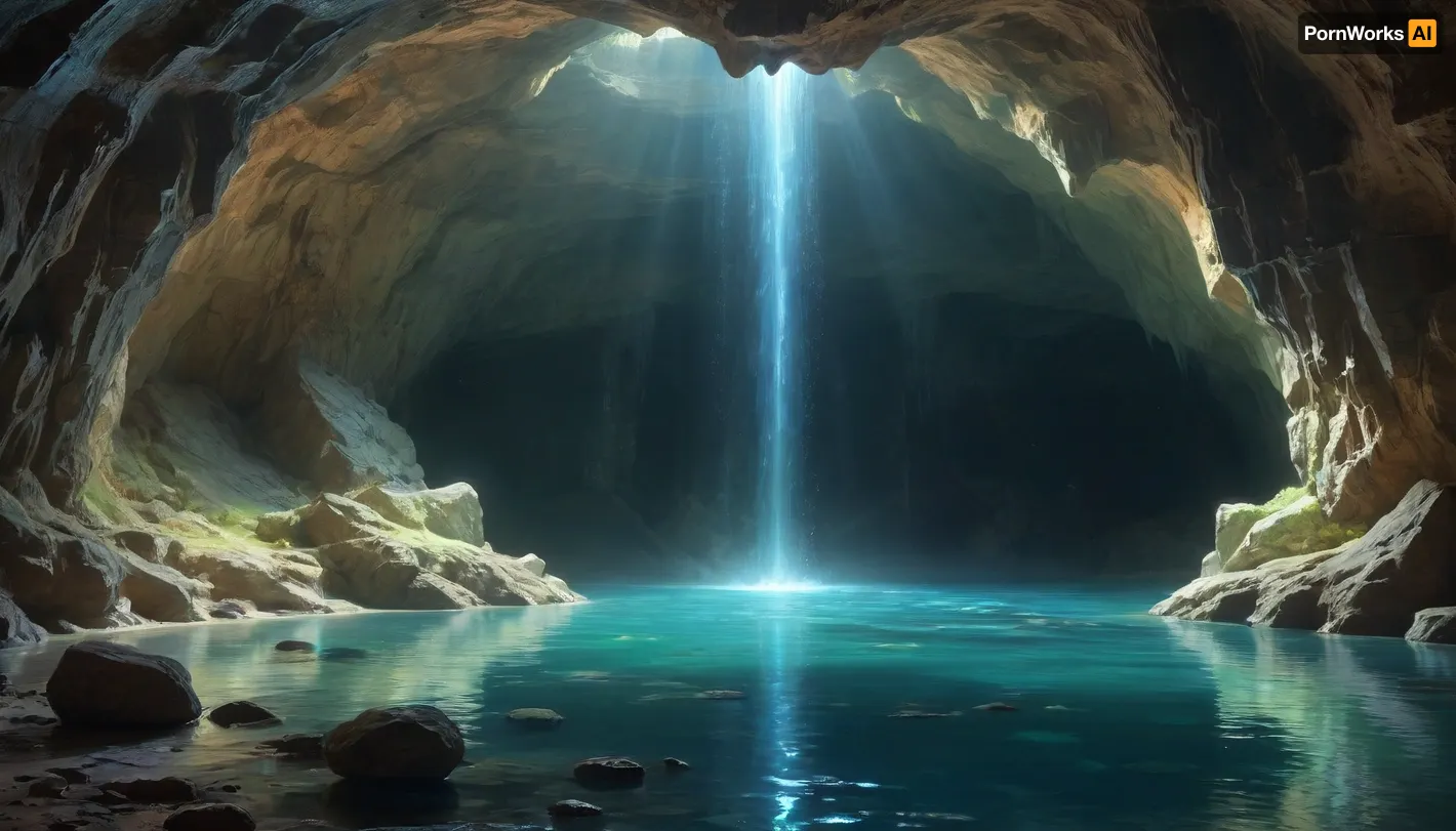 Gorgeous cave. Giant and intricate details. Glistening glowing pools of magical water. Bioluminescent crystals clinging to the cave walls. Garmash. Wlop. Guweiz. Oil paint strokes. Surreal. Outlines. Vivid and surreal crystals and magical water.