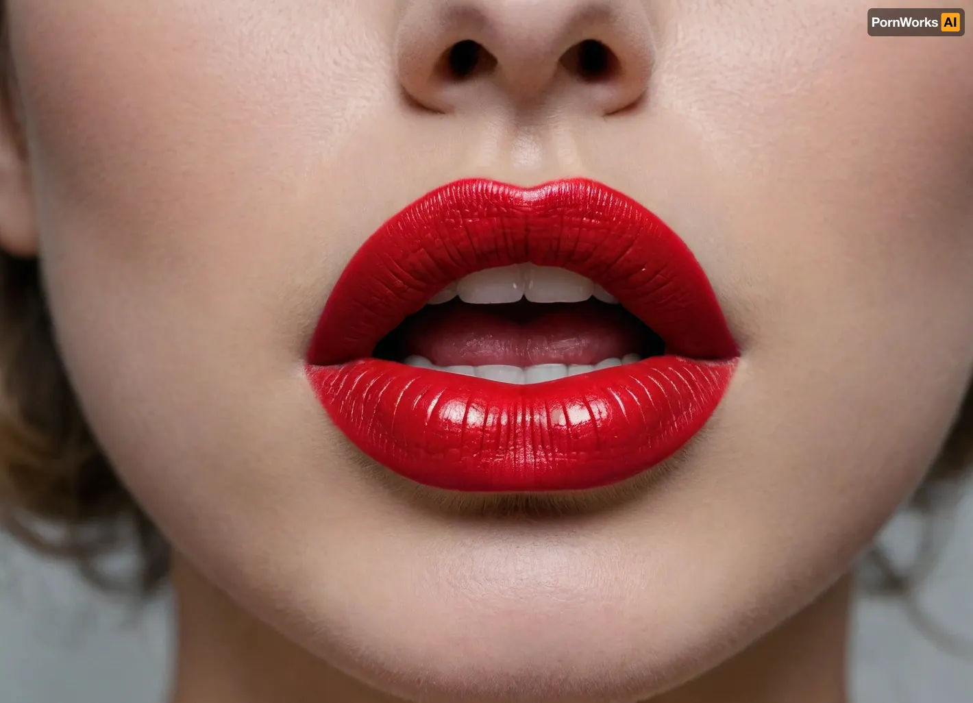 very close up of the lips, intense red lipstick