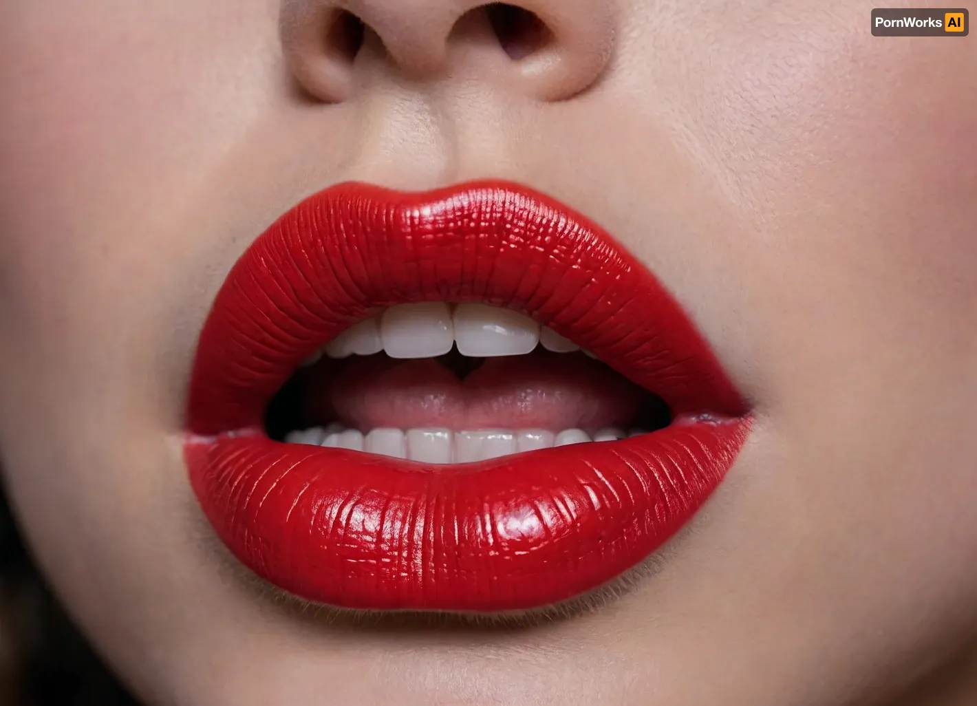 (close-up of the lips:1.4), intense red lipstick
