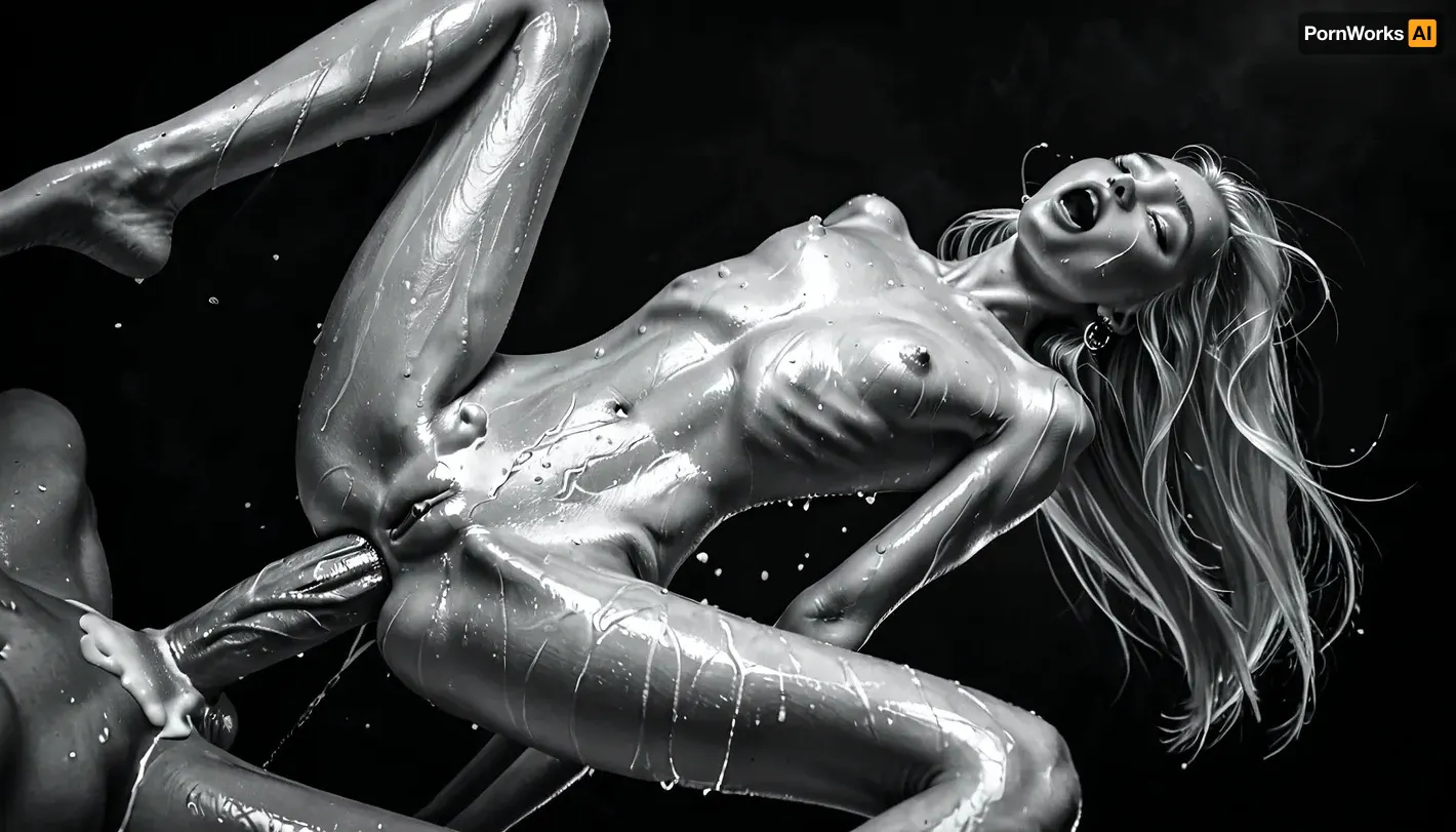 black and white picture, monochrome, cute 24 year old girl, lean body, (Petite girl, very skinny, platinum blonde hair, long hair, moaning, orgasm, large tits, small cute butt, long legs, impossible fit, erect nipples, naked, sweaty, wet), looking at viewer, Grabbing her breast, a young guy with a, (huge dick:1.4), fucks her in her ass, deep anal, (Dynamic angle:1.4), masterpiece, high contrast, best quality, amazing quality, highest quality, UHD, 8K, 8k wallpaper, clear image, photorealistic, super realistic photography, super detailed images., (dark shadows:.7), fine details, <lora:dark:.4>, <lora:RMSDXL_Enhance:.9>, <lora:longnipsxl:.8>, <lora:uberfit_lora_sdxl:.4>