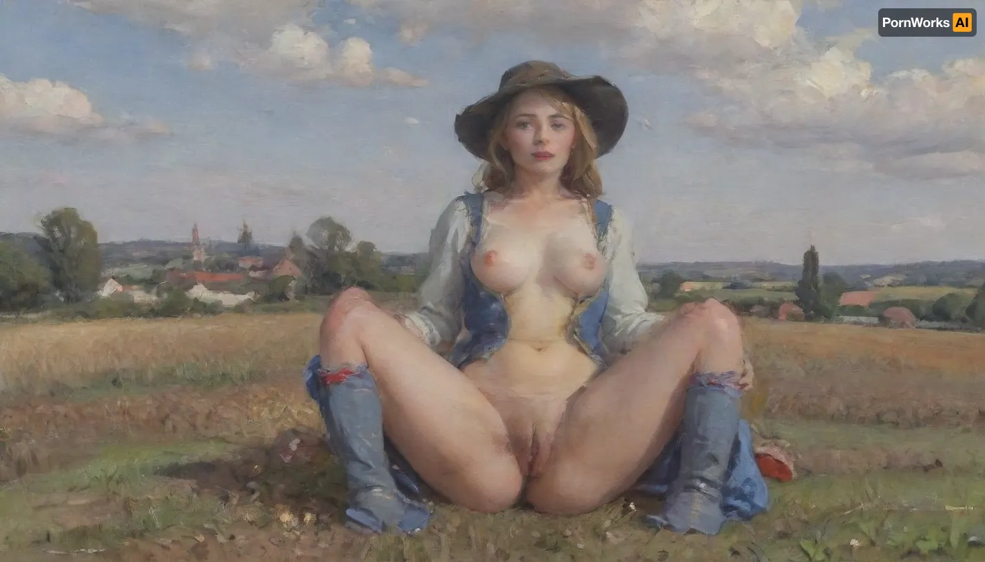 Oil painting, Milf 40 year old in medieval ragged dress sitting in a field, castel in the background, clouds in the sky, pubic hair, (a Scarecrow:1.6), view from distance, impressionist, fr4z3tt4, skirtlift, pantiesaroundfeet, bichu, oil, painting, <lora:EldritchImpressionismXL1.5:2>, <lora:fr4z3tt4:2>, <lora:skirtlift_xl:2>, <lora:PantiesAroundFeet:2>, <lora:oil painting:.1>