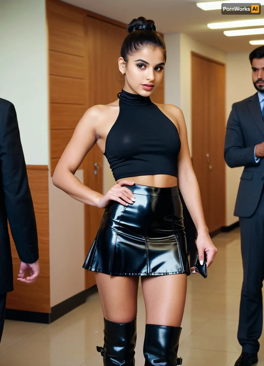 Among the businessmen: the arrogant petite arabic schoolgirl at the christmas party