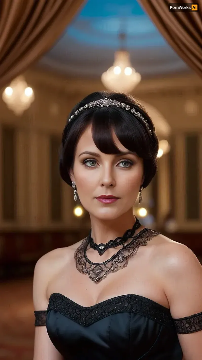 (4K UHD ultra-detailed RAW photo), high detailed, 8k, (photorealistic:1.7), Pin-up fit women 50 yo, (ball gown, elite high class ball, beautiful Victorian ball room, large ball room), (kind attitude:1.5), coloured headband, dark bob bangs haircut, 1/2 length view, (makeup:1.3), (4K, high resolution, best quality), <lora:weight_slider_v2:.9>, <lora:curly_hair_slider_v1:.1>, <lora:hair_length_slider_v1:-1>