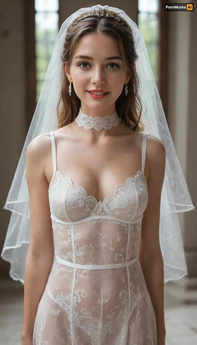 Dirty homeless woman in a dump in equal clothes torn top visible tits beautiful blonde 18 years old with ponytails woman, lewddungeon, background walls a nude 18 year old young young adult young adult young adult girl wearing a veil and a veiled dress with a veil on her head and a veil on her head, cleavaage, perfect eyes, perfect nose, perfect lips, perfect teeth, smile, looking at viewer, 3d, bare shoulders, bridal veil, brown hair, Artgerm, beautiful detailed, dress, lace, lace trim, navel, photorealistic, realistic, red lips, see-through, solo, standing, veil, wedding dress, white dress, white lace choker, tiara