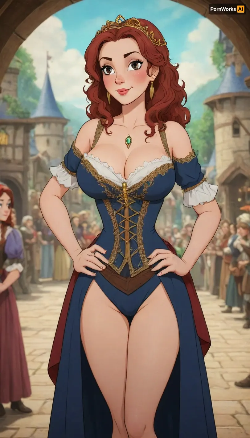 PEOldCartoonStyle, Cartoon, <lora:PE_OldCartoonStyle:.8>, woman and Renaissance fair, cleavage
