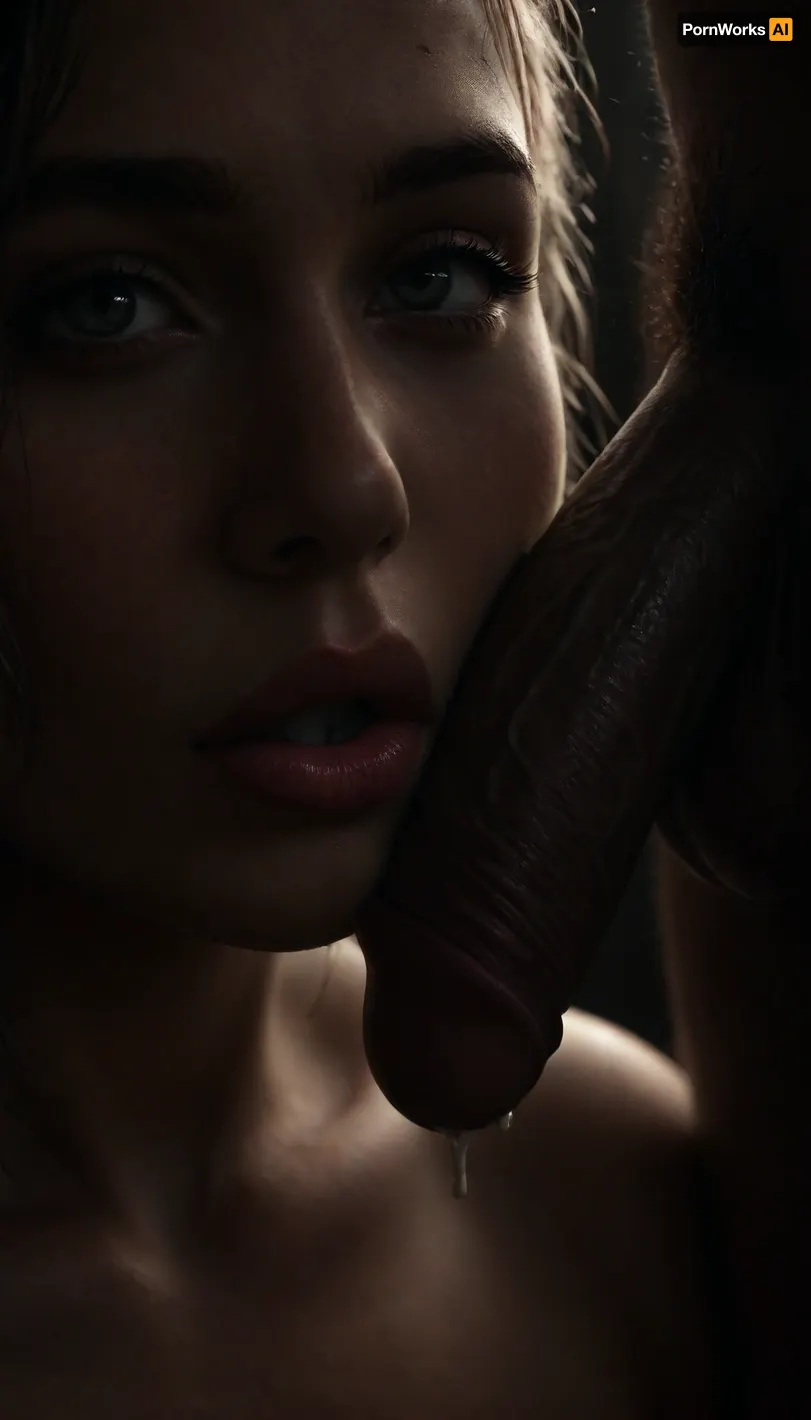 interracial. giant ugly black penis, very detailed, sweetest black penis in the world, beautiful black large penis, long flaccid soft penis, flaccid, uncircumcised penis, super close up view, no erection penis, sweet, wet thick lips, close up beautiful lips, wet sexy lips touching dick, kissing penis, sloppy, dripping lips, a little bit of sperm is coming out of dick, a little bit of cum, small amount of cum, <lora:Dramatic_penis_SDXL:.8>, <lora:dark:.8>