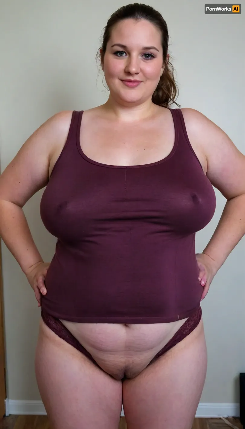(masterpiece, best quality:1.2), very plus-size 1 girl, (((ssbbw))), ((oversized massive bosom)), 42yo milf, solo, highwaist blue jeans, (anthracite fleece troyer, no bra, braless, long sleeves:1.2), pretty eyes, thick brown hair with grey streaks, bright grey eyes, hair in a ponytail, slight grey in hair, slightly smiling, photorealism, perfect face, portrait, braless, Wearing, clothes, that, make, sense, with, fat bbw, body freckles, sagging belly, shapeless, saggy, (old big breasts, hanging deep, heavy boobs, big saggy old boobs, big teardrop shaped breasts, erect nipples), ((nude below waist, dark burgundy tank top)), Braless>, sagging, big breasts, <lora:bralessSDXL_v1_00022:.5>, <lora:sagging-000015:.7>