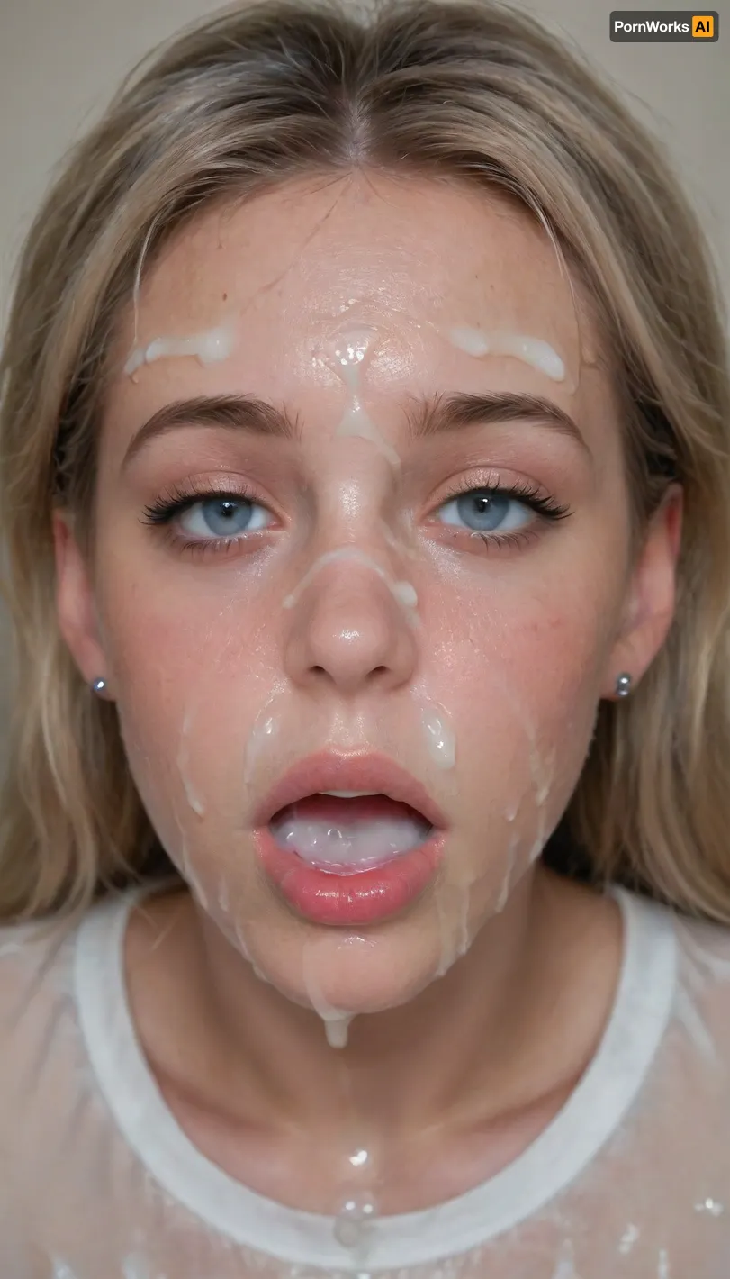 deepthroat, face fuck, thick dick, eye roll, horny, blush, happy, messy, realistic cum, (cum on clothes:1.2), cum on, (Cum flows:1.8), (cum on body:1.2), cum on hair, smokey blonde hair in a messy bun, (cum on face:1.7), bukkake, ((Clothes and body covered with semen)), (mouth wide open:1.8), (mouth filled with cum:1.5), beautiful face, (cum on hair:1.3), 38 years mature woman, cum, on, face, <lora:JustCum:1.4>, <lora:678016_training_data:1.9>, <lora:cum_in_eye_deepmind:1.4>