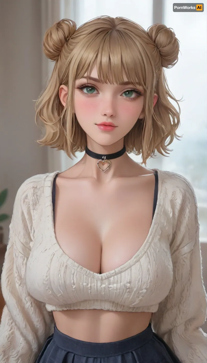 score_9, score_8_up, score_7_up, score_6_up, beautiful face, smirk, gigantic sagging natural breasts, natural breasts, overflowing high cleavage, brown hair, blonde bangs, split dyed hair, bangs, wide hips, tan skin, horny expression, full lips, medium length hair, green eyes, freckles, grey outfit, thick oversized knit sweater, school skirt, choker, low hanging pigtail, buns, braids, cum in mouth, aroma, ((aromasensei:1.3)), <lora:outline_xl_kohaku_delta_spv5x:1.8>, <lora:cartoon_stickers_xl_v1:.6>, <lora:NEOTOKIOXL_0.2_RC:.4>, <lora:Brown Dust Style XL:1.2>