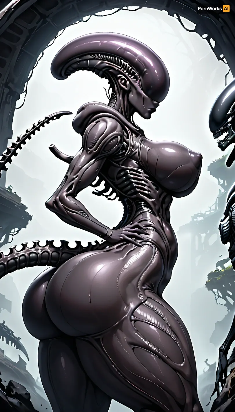 Xenomorph, narrow waist, huge tits massive ass, (ass:.6), side view