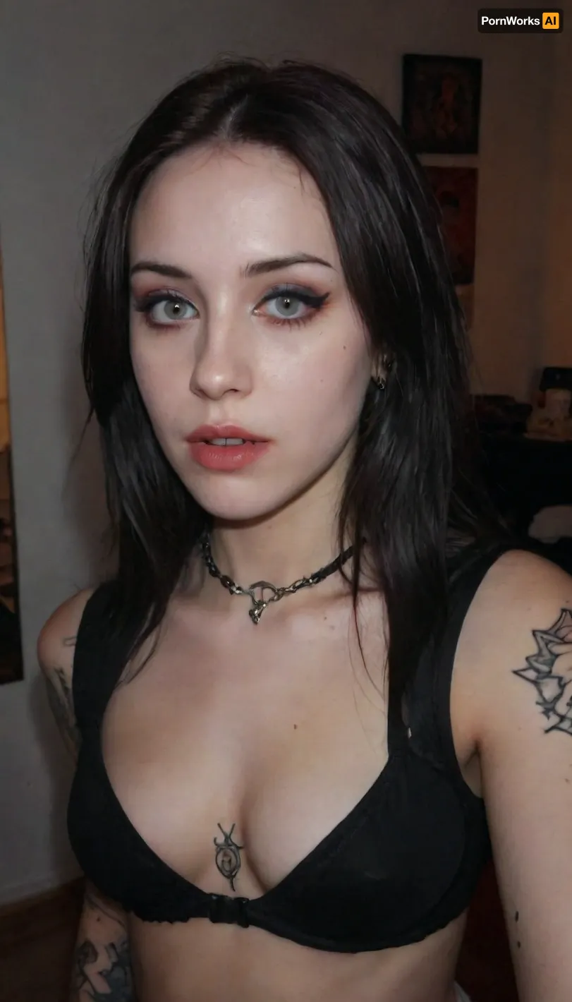 (light flash:2), (Artificial lighting with white hue), Goth Girl, (goth makeup:1.4), white Bra, tattoos, Long, Hairstyle, Optional, Myspace, picture, badquality, olddigitalcamera, leak, film, grain, jpeg, artifacts, res, quality, 90s, style, 80s, Analogic, 1990s, concept, art, realistic, dark, theme, low, light, igbaddie, photo, portrait, raw, lighting, overexposed, harsh, flash, <lora:badquality_v02:.4>, <lora:Old_Digital_Camera:.9>, <lora:Portraits_and_beuty (1):.8>, <lora:Concept Art DarkSide Style LoRA_SeaArt Furry XL 1.0:.1>, <lora:igbaddie-XL:.8>