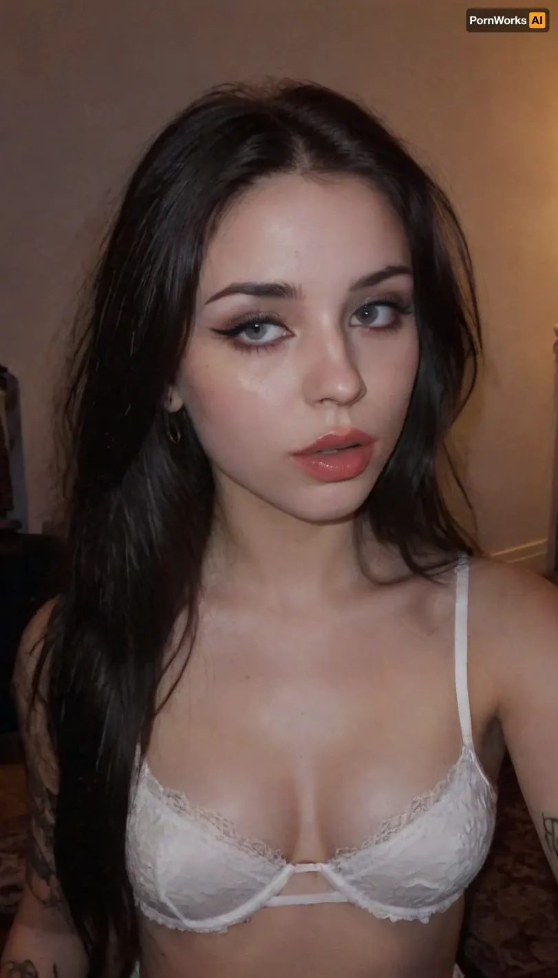 (light flash:2), (Artificial lighting with white hue), Model, (finger on lips:1.5), (goth makeup:1.4), white Bra, tattoos, Long, Hairstyle, Optional, Myspace, picture, badquality, olddigitalcamera, leak, film, grain, jpeg, artifacts, res, quality, 90s, style, 80s, Analogic, 2020s, concept, art, realistic, dark, theme, low, light, igbaddie, photo, portrait, raw, lighting, overexposed, harsh, flash, <lora:badquality_v02:.4>, <lora:Old_Digital_Camera:.9>, <lora:Portraits_and_beuty (1):.8>, <lora:Concept Art DarkSide Style LoRA_SeaArt Furry XL 1.0:.1>, <lora:igbaddie-XL:.8>