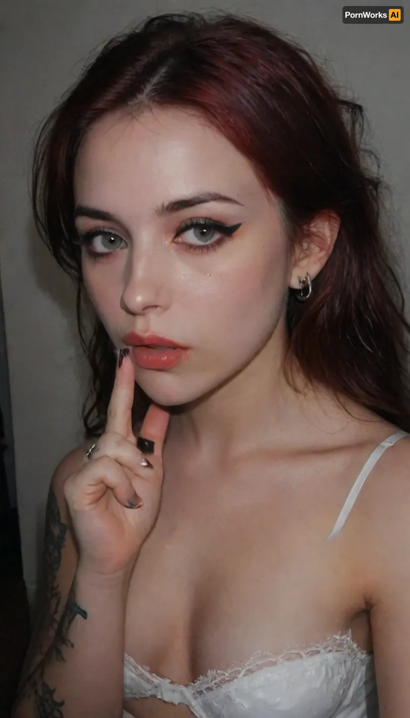 (light flash:2), (Artificial lighting with white hue), Model, hand on face, (finger on lips:1.5), (goth makeup:1.4), white Bra, tattoos, Long, Hairstyle, Optional, Myspace, picture, badquality, olddigitalcamera, leak, film, grain, jpeg, artifacts, res, quality, 90s, style, 80s, Analogic, 2020s, concept, art, realistic, dark, theme, low, light, igbaddie, photo, portrait, raw, lighting, overexposed, harsh, flash, <lora:badquality_v02:.4>, <lora:Old_Digital_Camera:.9>, <lora:Portraits_and_beuty (1):.8>, <lora:Concept Art DarkSide Style LoRA_SeaArt Furry XL 1.0:.1>, <lora:igbaddie-XL:.8>