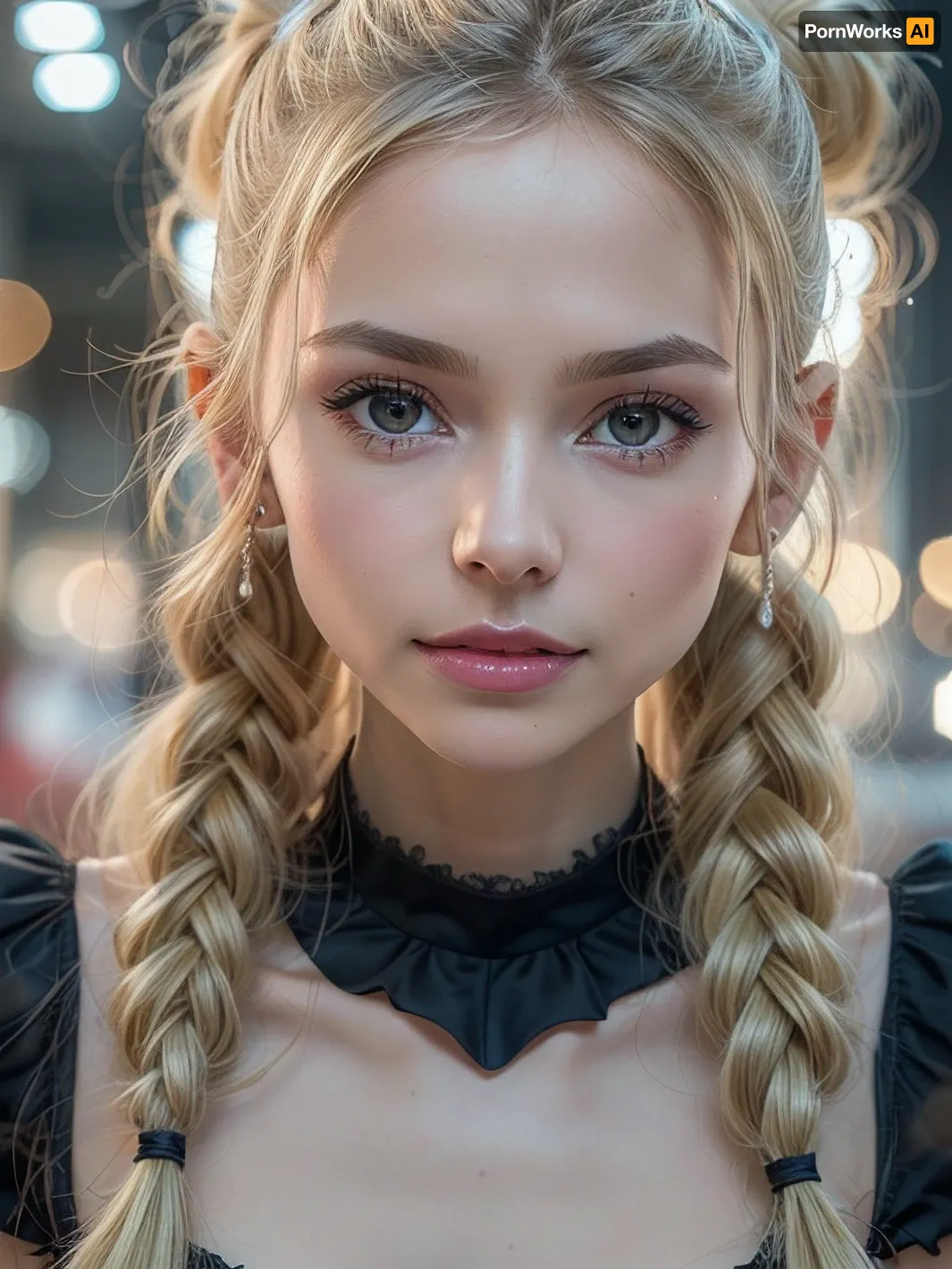 ((Close-up girl)), (((skinny))), upper body, (((petite young girl))), (((small snub nose))), (big eyes), super realistic photography, perfect lighting, (best shadow), 8K, UHD, clear image, (best lighting), highest quality, super detailed images, fine details, high resolution, 8k wallpaper, masterpiece, wide angle, super detailed NSFW clothing, super detailed photography, (((very cute face))), very petite, seductive Russian girl, (((18 years old))), ((smirk)), (((very long blonde hair messy thin pigtails))), (((shiny skin))), long hair, (((blush))), (lipstick), tiny crop top, garter belt, ((())), (((standing))), (((tiny micro skirt))), visible panties, (((Flashing Tits))), (((shirtlift))), ((super detailed professional photography)), photorealism, DSLR camera, best quality, best resolution, with UHD resolution, perfect composition of light and shadows, the brightest image, clear focus, depth of field, skinny, perfectly detailed skin texture, perfectly symmetrical face, perfectly detailed sparkling eyes, perfect highlighted hair, 32k, 50 mm lens, 1/250 s, f/2.8, ISO 300, big tits, perfect lights, ziprealism, detailxl, res, 8k, raw, photo, epiCNegative, <lora:photorealistic02:.3>, <lora:weight_slider_v2:-1>, <lora:Japanese-doll-likeness:.3>