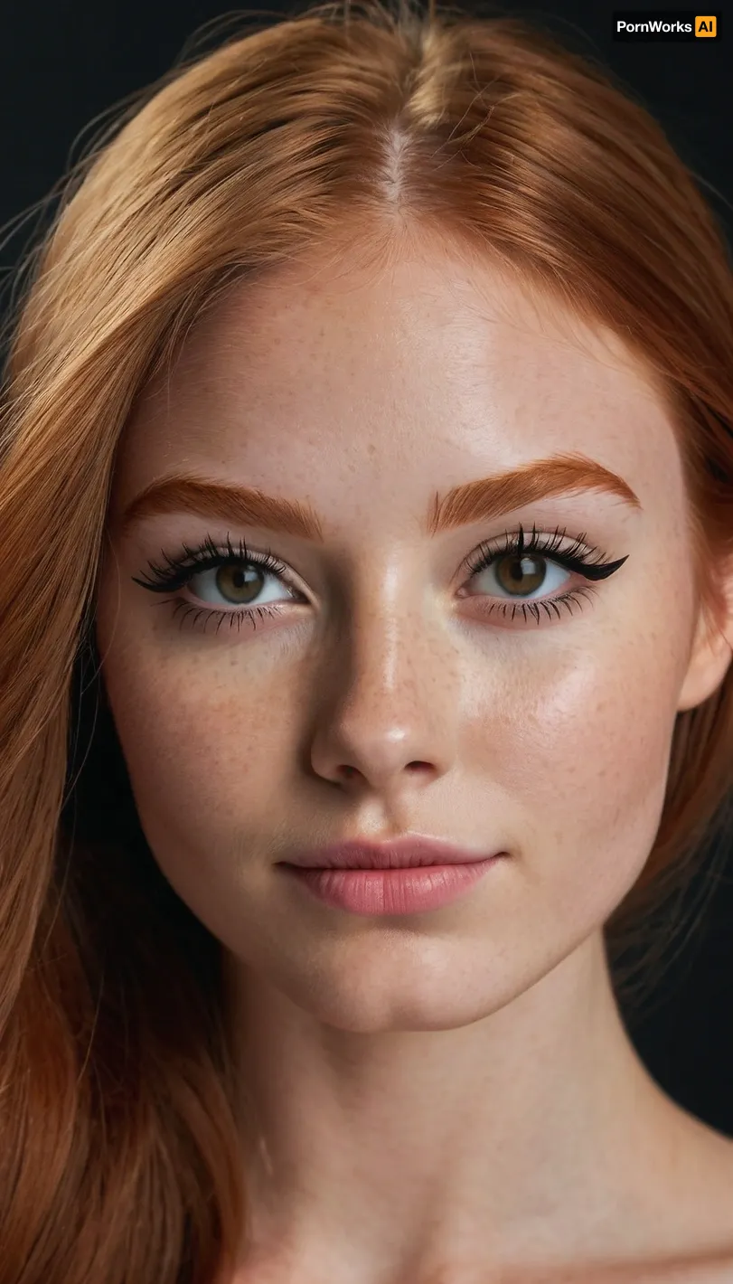 A ginger haired 21yo college student beauty, woman, completely naked, slim petite body with natural hourglass body shape, realistic skin, long opened straightened hair, straight hair, sporty, innocent smile, large bright eyes, innocent face, cute face, very naturally pretty face, stunning beautiful, cutest girl in town, (prelonged black eyeliner, eyeliner trick makes the eyes look bigger, natural bright ginger eyebrows:1.5), (full body in frame:1.4)