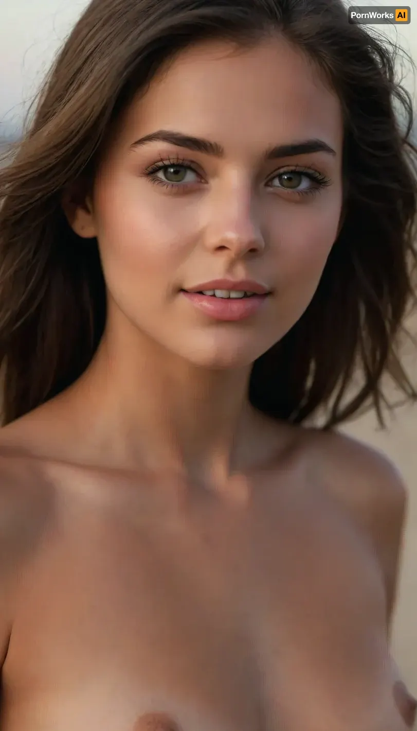 imagen hiperrealista de una mujer joven, ((que se vea todo el cuerpo)), hermosa figura, cintura delicada, piernas flacas, cola pequeña y redonda, pechos medianos duros
con cabello marrón claro con reflejos cobrizos y anaranjados. Su melena es ligeramente ondulada y cae de manera natural sobre sus hombros, con mechones sueltos que aportan un toque desenfadado y playero. Sus ojos son de un verde vibrante, expresivos y luminosos, reflejando la luz de manera realista.

Mandibula inferior prominente.

Su piel es ligeramente bronceada, con un brillo natural y sutiles pecas sobre sus mejillas y nariz. Su expresión es relajada y amigable, con una leve sonrisa en los labios. Tiene cejas bien definidas, gruesas pero armoniosas, enmarcando su mirada. Sus labios son carnosos y de un tono rosado natural., ((Se encuentra caminando desnuda en la playa junto a un hombre desnudo)), El escenario es una playa tropical, con arena clara y fina, agua cristalina de tonos turquesa y vegetación frondosa en el fondo.

1 hombre desnudo caminando