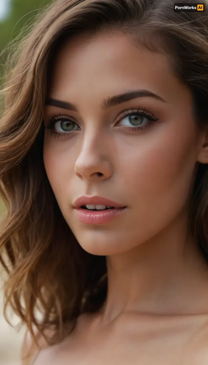 Crea una imagen hiperrealista de una mujer joven con cabello marrón claro con reflejos cobrizos y anaranjados. Su melena es ligeramente ondulada y cae de manera natural sobre sus hombros, con mechones sueltos que aportan un toque desenfadado y playero. Sus ojos son de un verde vibrante, expresivos y luminosos, reflejando la luz de manera realista.

Mandibula inferior prominente.

Su piel es ligeramente bronceada, con un brillo natural y sutiles pecas sobre sus mejillas y nariz. Su expresión es relajada y amigable, con una leve sonrisa en los labios. Tiene cejas bien definidas, gruesas pero armoniosas, enmarcando su mirada. Sus labios son carnosos y de un tono rosado natural.

De cuerpo entero, hermosa figura, cintura delicada, piernas flacas, cola pequeña y redonda, pechos medianos duros

El escenario es una playa tropical, con arena clara y fina, agua cristalina de tonos turquesa y vegetación frondosa en el fondo.