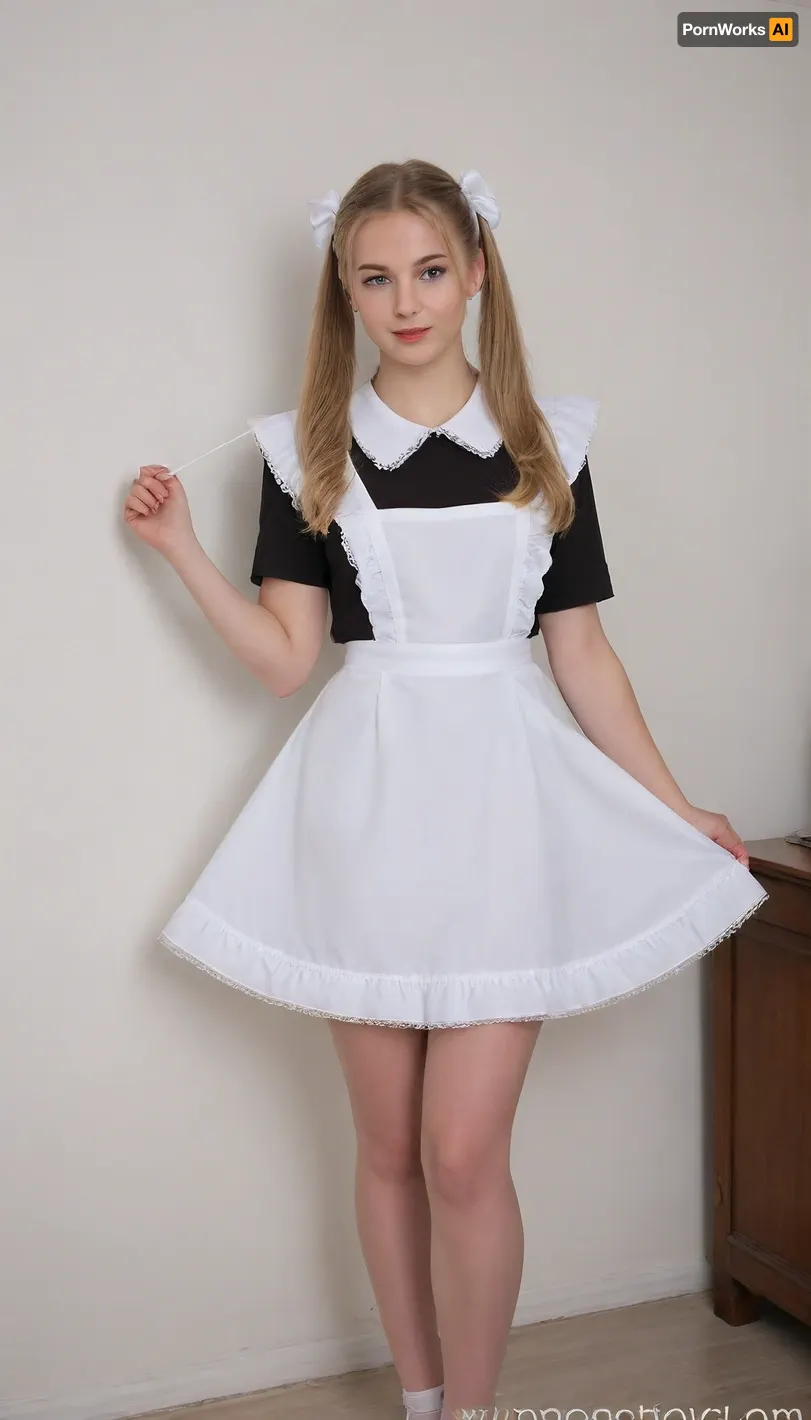 magazine cover, fantastic, retrofiturism, beautiful blonde 18 years old with ponytails woman, hands up, white bows, black dress, white apron, soviet schoolgirl, white lingerie, white shoes, high heels, background white walls, suxl, M3L0DYM4RK5, VintageMagStyle, <lora:suxl:.8>, <lora:M3L0DYM4RK5 [vvugot1905cc735fbp19f1]:.7>, <lora:SDXL-VintageMagStyle-Lora:1.5>, <lora:Old_Sci-fi-SDXL:1.5>