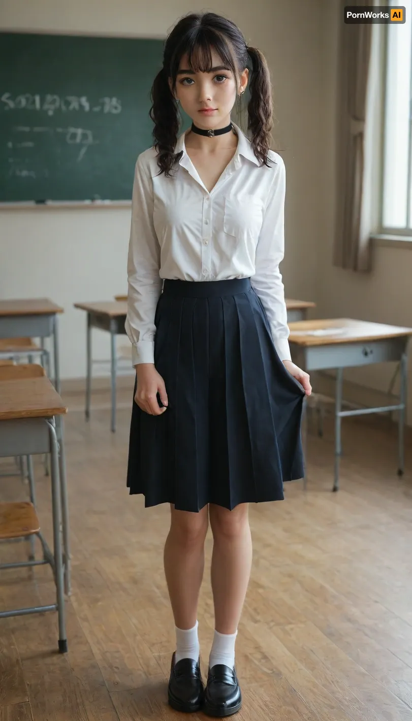 L'intelligence derrière les queues de porc

- Oui.

Une jeune étudiante en droit, vierge de 18 ans aux yeux verts frappants et aux queues noires, est assise avec confiance dans sa classe scolaire. Elle porte un uniforme d'école noir sur mesure, un choker autour du cou, et son comportement doux contraste avec l'intensité de son esprit vif. La salle est remplie d'étudiants engagés dans des discussions animées, mais son accent reste sur l'affaire dont elle est méticuleusement préparée.