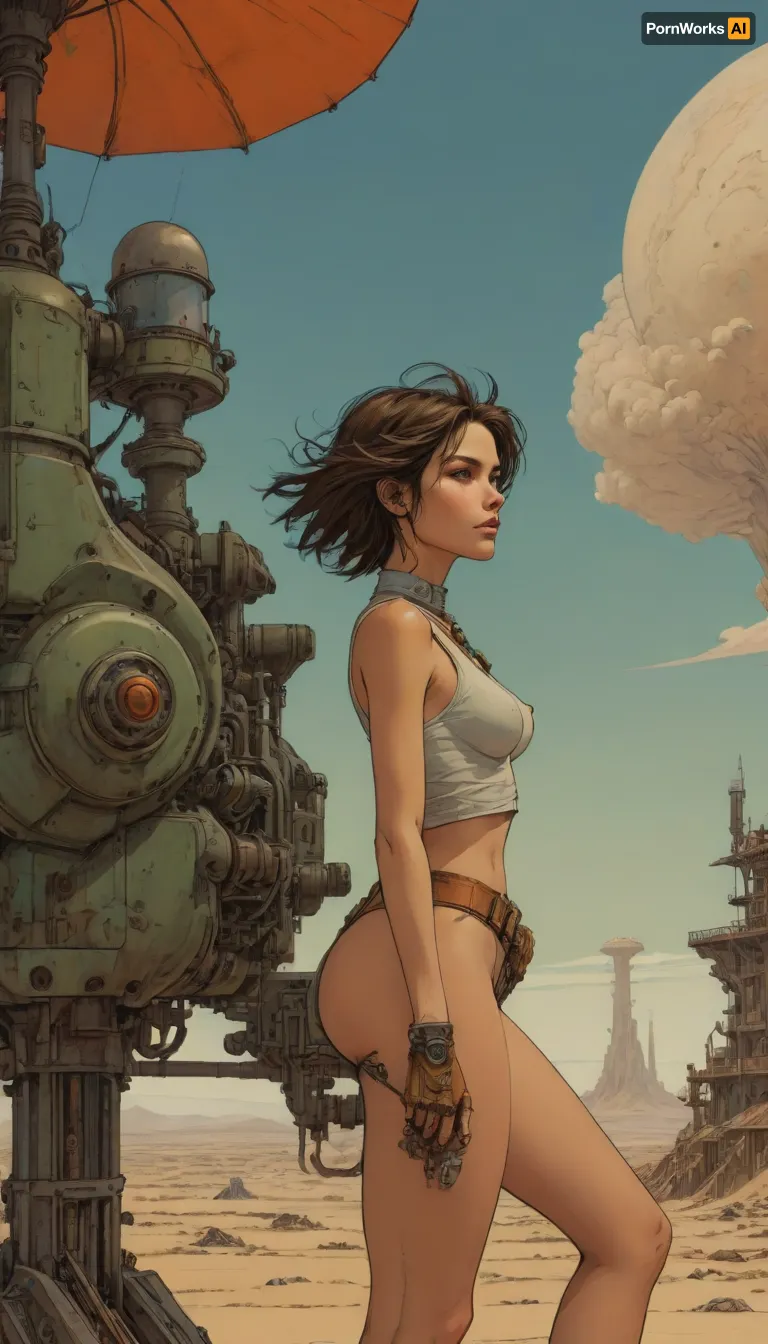 score_9, score_8_up, score_7_up, woman flying high on a mechanical bird machine, (A detailed drawing with clean lines, flat colors, line art, no gradients, green and blue and orange palette), realistic anatomy, wind-swept hair, steampunk, deset wasteland, clouds, sand storm, desert city down below, Moebius, detailed face, (Jean Giraud), page, lineart, <lora:Moebius (Jean Giraud) Style:1>, <lora:outline_xl_kohaku_delta_spv5x:1.1>, <lora:lineartSDXL:.8>