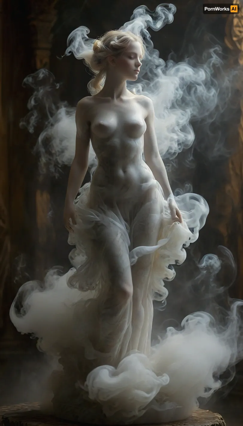 (masterpiece, best quality, ultra-detailed, cinematic lighting, 8k), (Ethereal marble Venus sculpture made of fog:1.2), myst, dissolved silhouette, curving hips and draped hair made of fog, translucent particles glowing with dawn light, volumetric atmosphere, detailed marble texture, artistic macro photography, shallow depth of field, minimalist composition, pale gold and pearl color palette, dark ancient museum background, chiaroscuro, (sculpture made of fog:1.3), in the style of MarbleStatueXL, mentixis, metix, msfg, dress, sm0k3dr3ss, <lora:mentixis:.8>, <lora:fog_creatures_v4:.8>, <lora:Smoke_Shesh_Dress_XL:.8>, <lora:MJ52:.8>