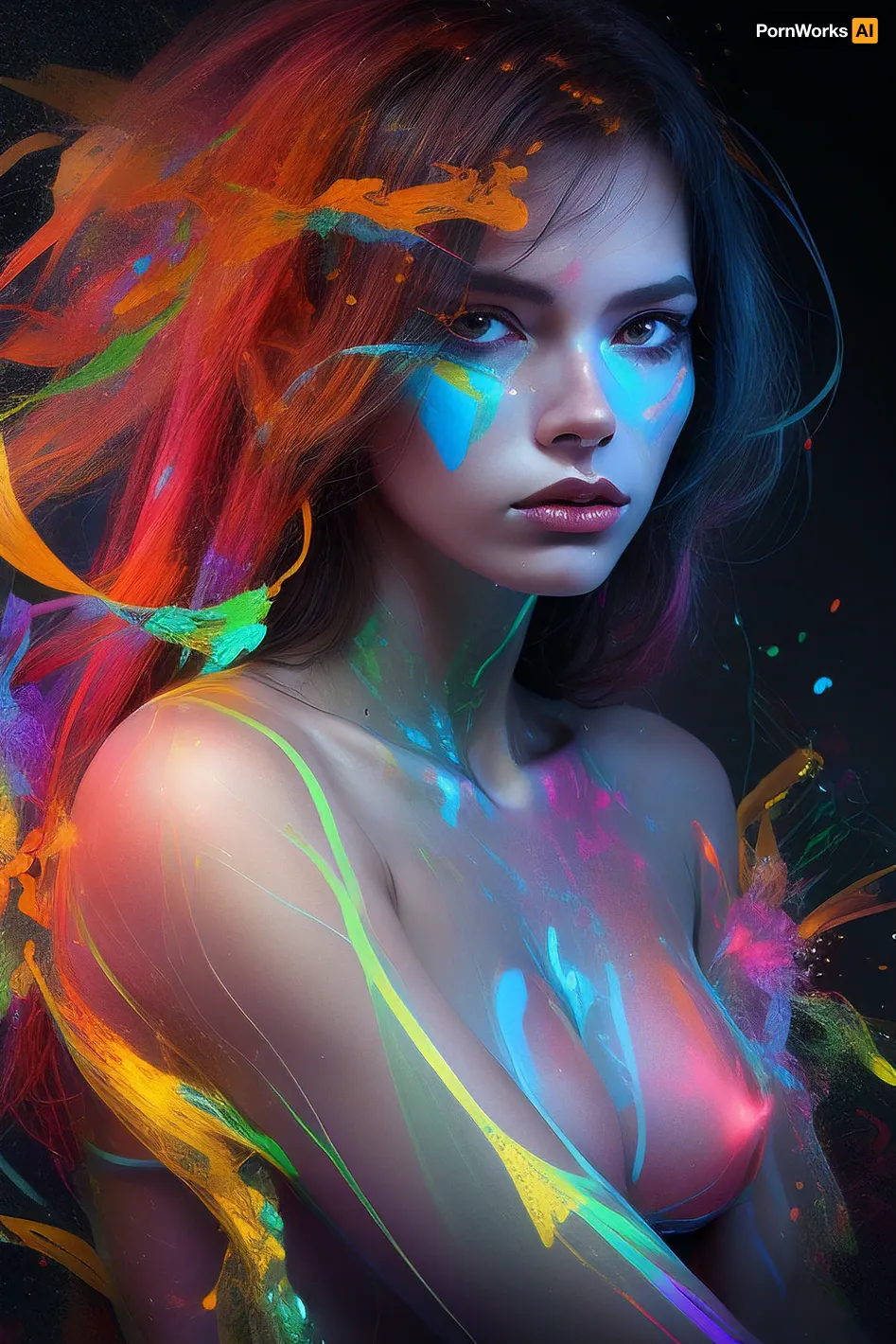 A double-exposure image in which a woman is overlaid with colors, blending human features with glass elements. she kneels, #©KITTYART

#©KITTYART