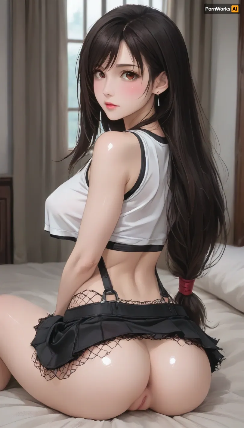 ai_generated, (Tifa Lockhart, pretty face, crop top, fishnet under shirt, mini skirt, long hair), large_breast, showing_back, ass, sitting, ((facing her back to viewer)), Sexy Girl, (Shiny Skin), ((perfect pussy)), ((Hentai)), ratatatat74, <lora:outline_xl_kohaku_delta_spv5x:1.6>, <lora:NEOTOKIOXL_0.2_RC:.7>, <lora:Ppolar-P3v1-NbVp10:1.6>, <lora:cartoon_stickers_xl_v1:1.2>, <lora:ratatatat74-000050:1.7>