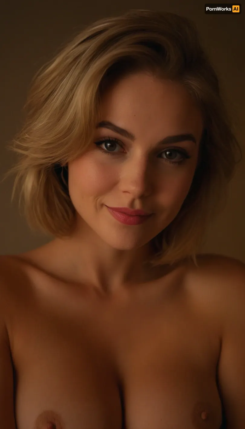 ziprealism, (avant-garde snapshot esthetic), (rockstar girlfriend, mischievous smirk, playful expression, sensual gaze, playful pose:1.6), (f/2.8, shallow depth of field, Dutch Angles, focus on eyes, perfect eyes:1.2), (creamy bokeh, subtle bokeh), (ash-blonde hair with dark highlights, thick voluminous hair, short haircut, swept-back hairstyle:1.4), (large expressive eyes, perfect eyes), (strong angular facial features, wide jaw, defined jawline, high chiseled cheekbones, bold eyeliner), (topless, strip tease, large soft teardrop breasts, pale nipples:1.4), (intimate bedroom scene), igbaddie, <lora:igbaddie-XL:.8>
