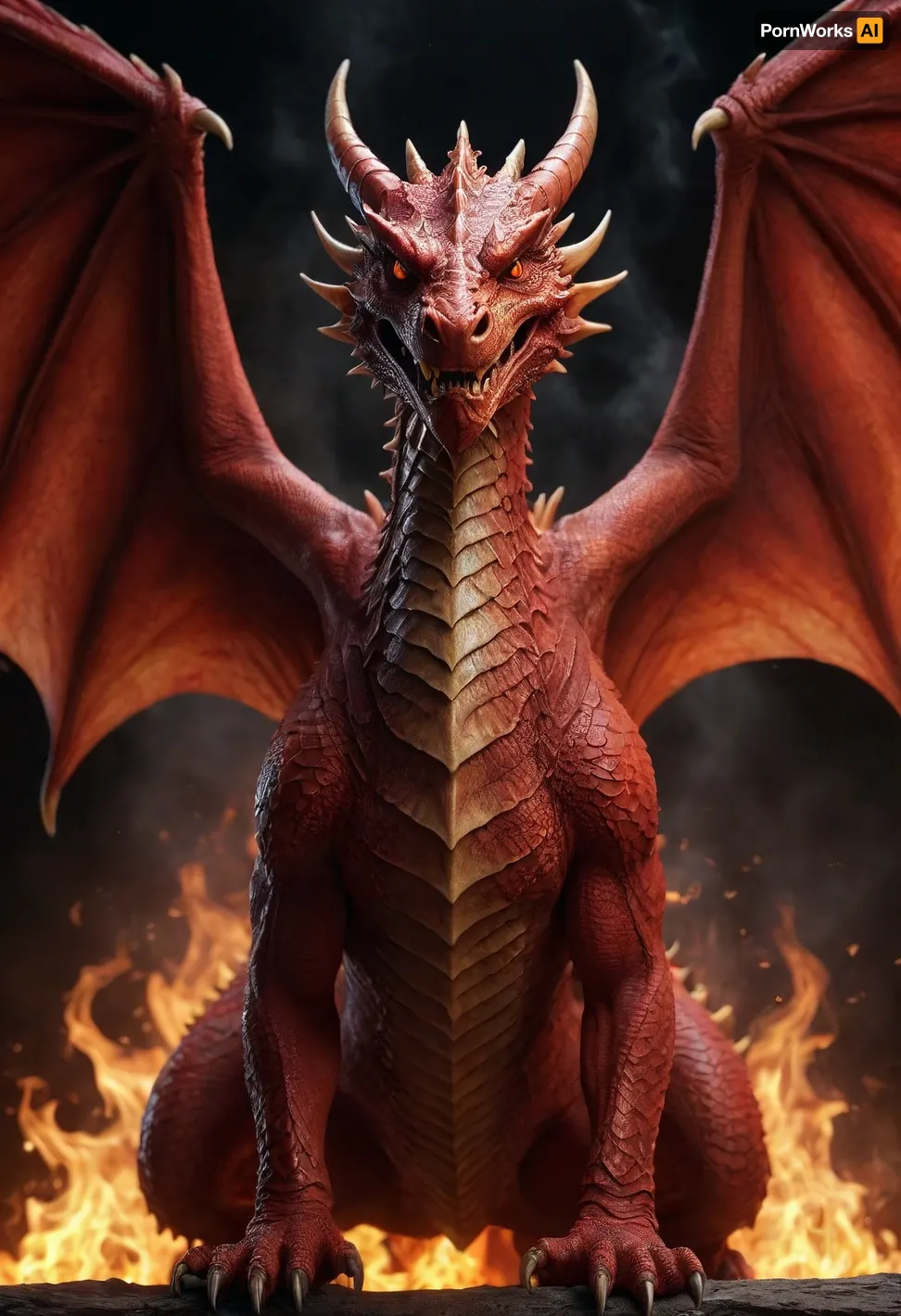 Red dragon with flames, ultra high quality very well depicted