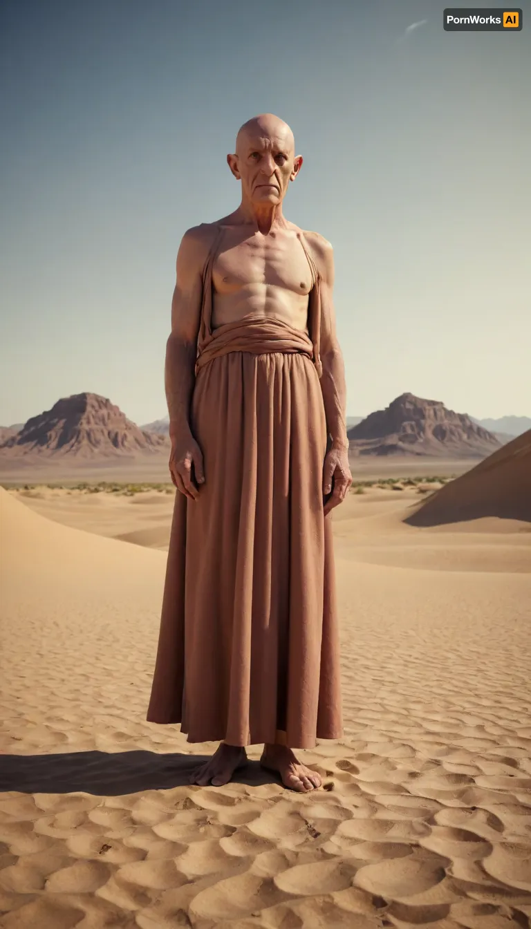 Show me, <lora:Fantasy_Races_XL:1.5>, Aiwass, the one that informed Aleister Crowley, in the desert. What is his true form, full body view.