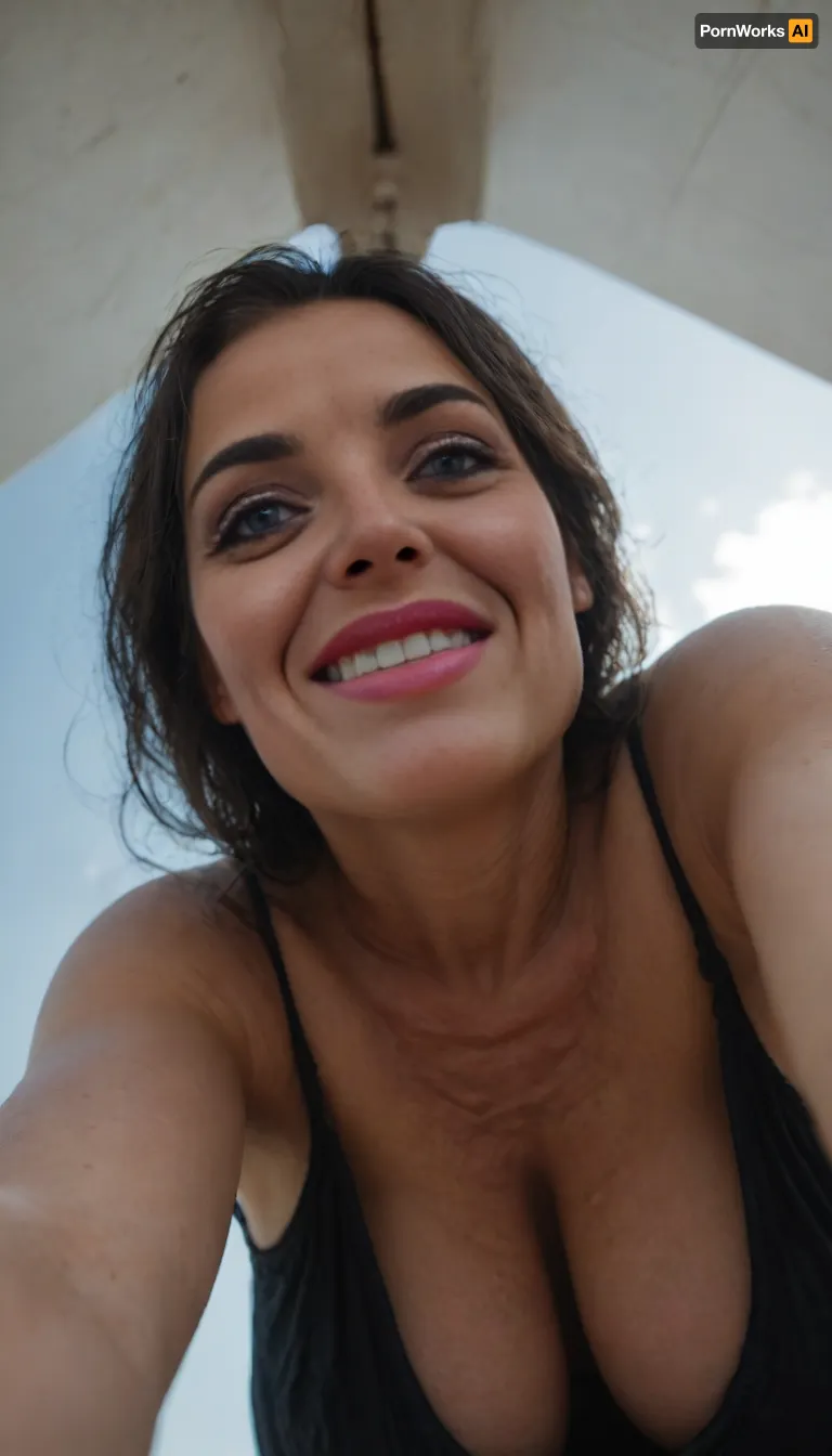 eye contact, looking at viewer, (looking down), wide open eyes, smile, slender, gorgeous milf, (wrinkles), (sharp face features:1.2), (face close up view:1.2), (upper body view), (low angle view:1.2), (view from below:1.2), (front view), (side view), (hair hanging down), black hair, long hair, (messy hair:1.2), thick hair, (clothed:1.2), cleavage, downblouse, open mouth, black background, orgasm, moaning, pov hugging, pov kissing, reaching to viewer, (cum on face), (wet face), (facial), (bukkake), (cum in mouth), (mouth full of cum), (cum overflow), (ruined makeup), (sticky hair), (wet hair), (cum on hair), (Her hair was plastered to her face:1.2), (flushed face), (blushed eyes), (messy hair bang:1.2), (cum spitting), (cum sharing), cuckold, femdom, (realistic cum), black dress