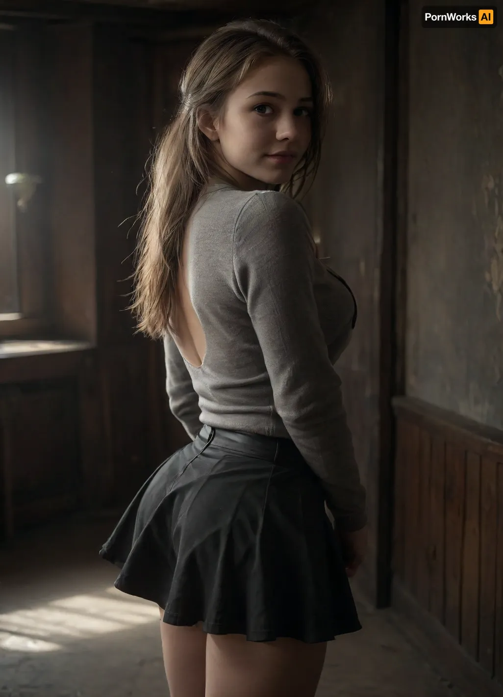 cute 18-year-old shy Russian girl, ((round ass)), Jacket, ((Raised skirt:1.5)), ((visible thong:1.5)), smile, (beautiful ass), pretty face, <lora:SDXL_BetterFaces-LoRA_v1:.5>, <lora:dark:.8>