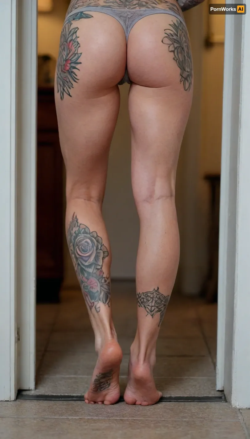 Skinny neighbor Milf came to me for salt. 50 years old, stood in the doorway with tattooed feet and legs, athletic body, narrow face, slim ankles, barefoot, highly detailed, best quality, cinematic, depth of field, shot with a canon eos 1d mark x, 8k uhd, jrCarringtonQuiron, woman, 45ht0n, StokeRealV1, DARBODMODTAT, <lora:DarBodModTat_V1.0.Lora:.1>
