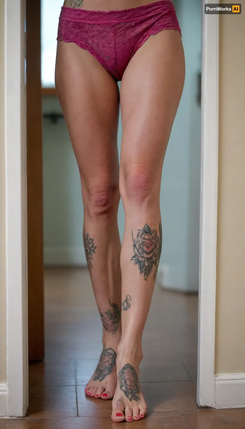 Skinny neighbor Milf came to me for salt. 50 years old, stood in the doorway with tattooed feet and legs, athletic body, narrow face, slim ankles, barefoot, highly detailed, best quality, cinematic, depth of field, shot with a canon eos 1d mark x, 8k uhd, jrCarringtonQuiron, woman, 45ht0n, StokeRealV1, DARBODMODTAT, <lora:DarBodModTat_V1.0.Lora:.1>
