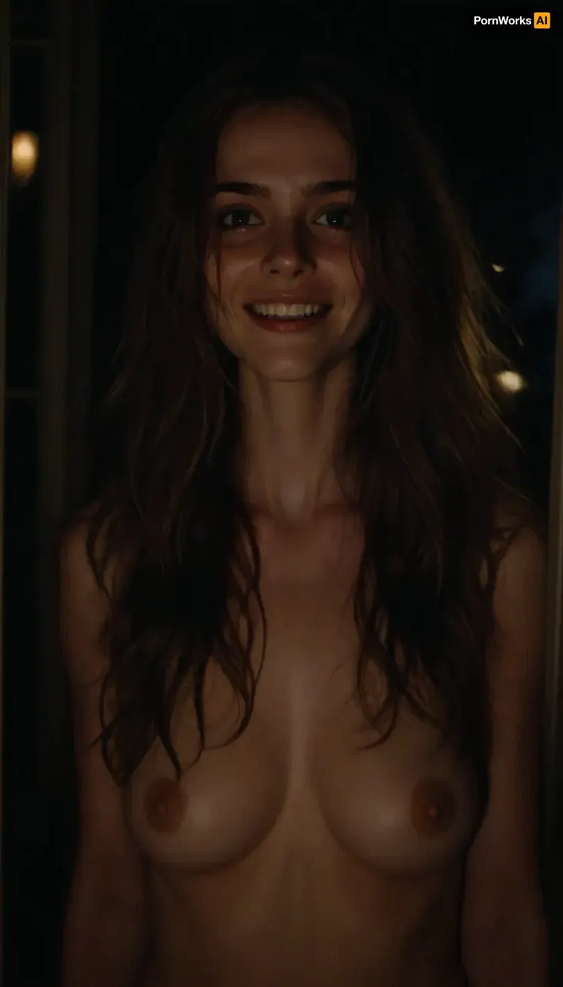 very dark focused flash photo, of found footage, of a creepy nude girl with long messy hair covered her face, medium breasts, grinning, staring from outside the window of a dark bedroom, at night with a dark forest in the background, hentai, <lora:sdxl_darkflash_v6-000060:.8>