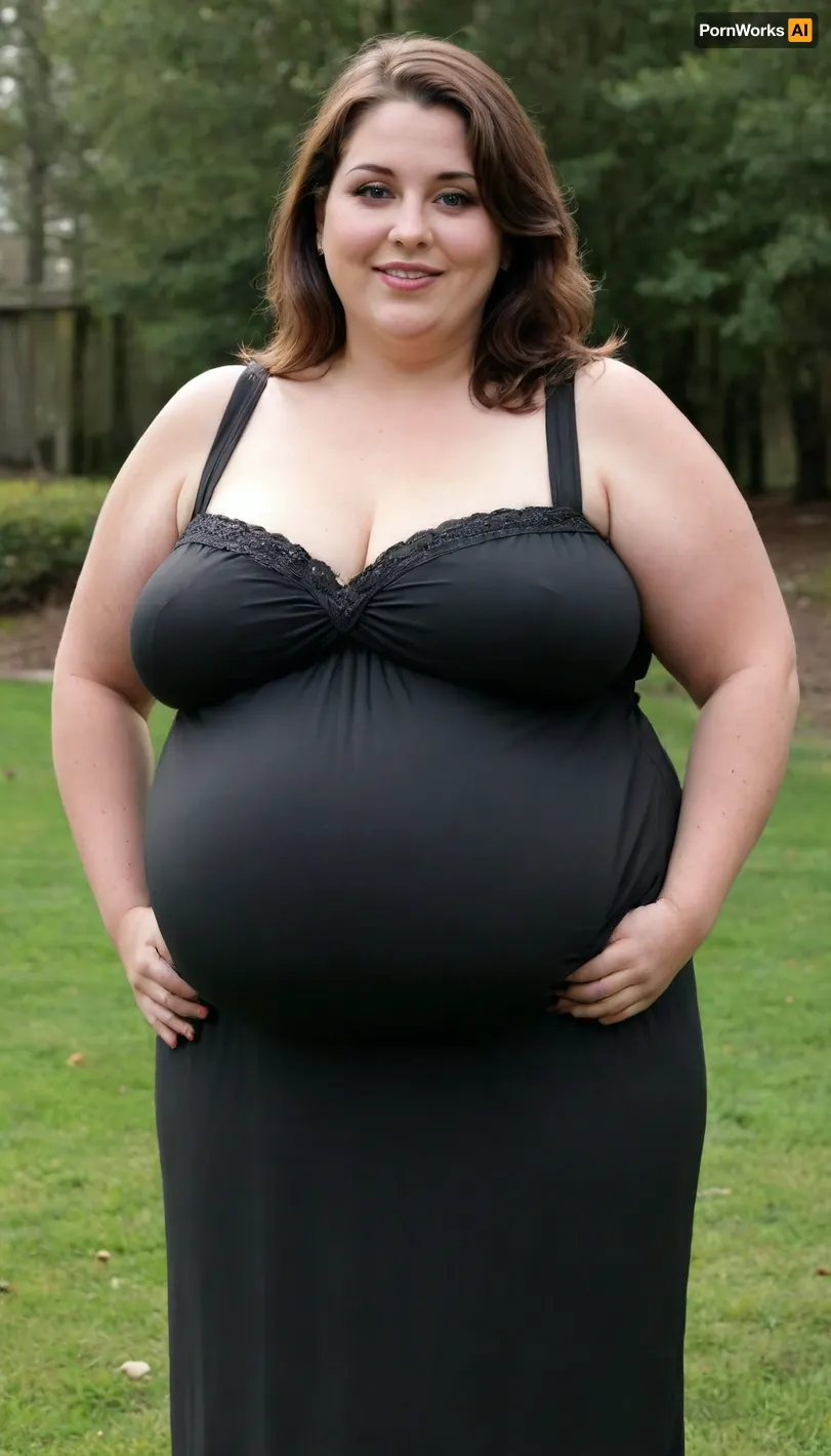 Sunny summer day, bright sunny day, (obese:1.3), The fat ssbbw mature milf 60 is walking on the lawn, green lawn, stark naked body, chubby milf, braless, hard nipples, black transparent sleeveless black maxidress, medium very saggy tits, plump waist, plump pubis, light brunette hair with highlights, bobcut hair, big eyes, happy smile, nip slip, (high quality:2)