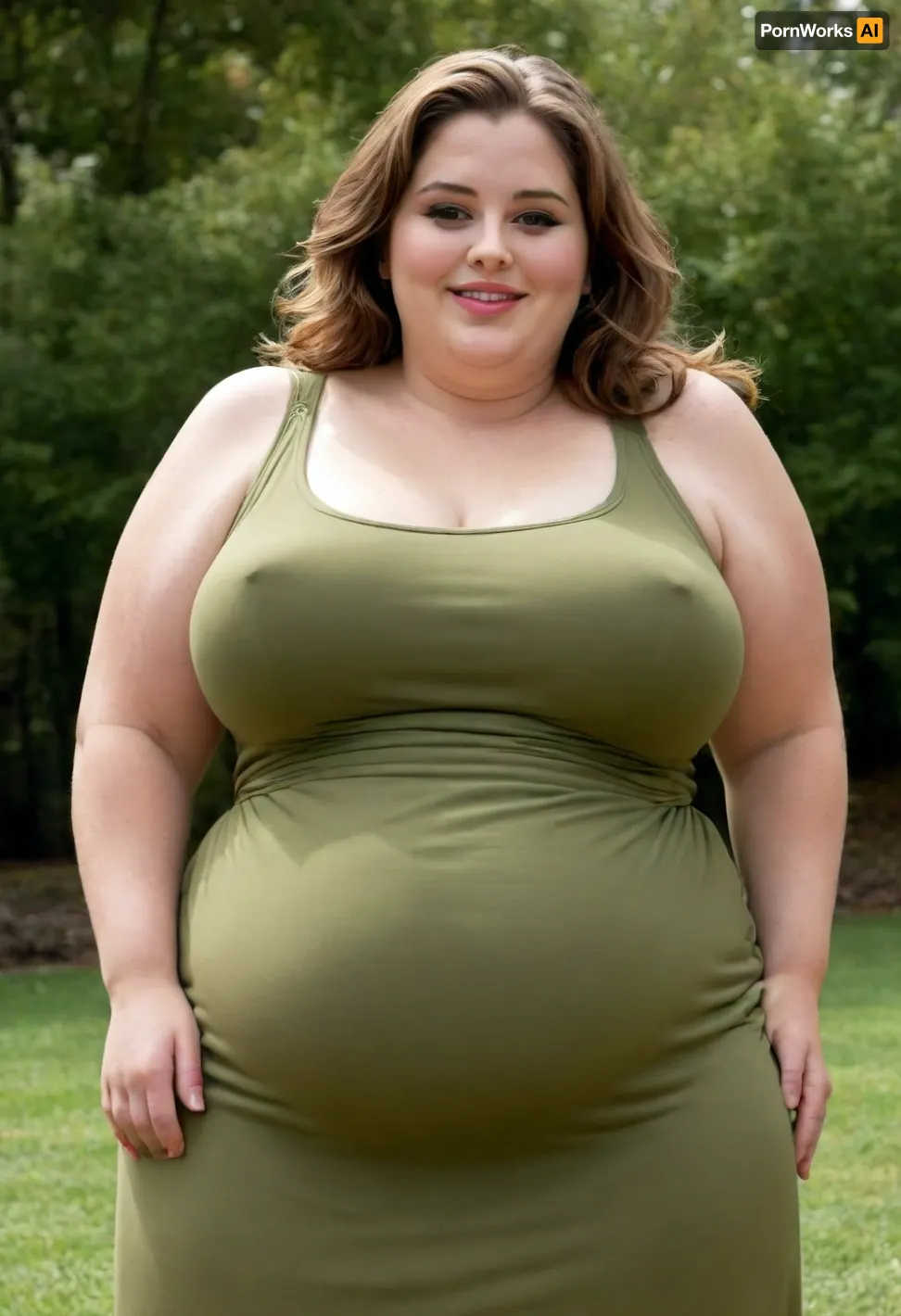 Lubica stepaunt, 45° sideview, Full body shot, Sunny summer day, bright sunny day, (obese:1.3), The fat ssbbw mature milf 60 is walking on the lawn, beautiful eyes, stark naked body, chubby milf, braless, hard nipples, black tight transparent sleeveless black sundress, medium very saggy tits, plump waist, plump pubis, light brunette hair with highlights, bobcut hair, big eyes, happy smile, nip slip, (high quality:2), Wearing, clothes, that, make, sense, with, Braless>, <lora:bralessSDXL_v1_00022:.8>, bottomheavy, big, ass, huge, gigantic, thick, thighs, massive, <lora:bottomheavy_v1_sdxl_tags:.8>