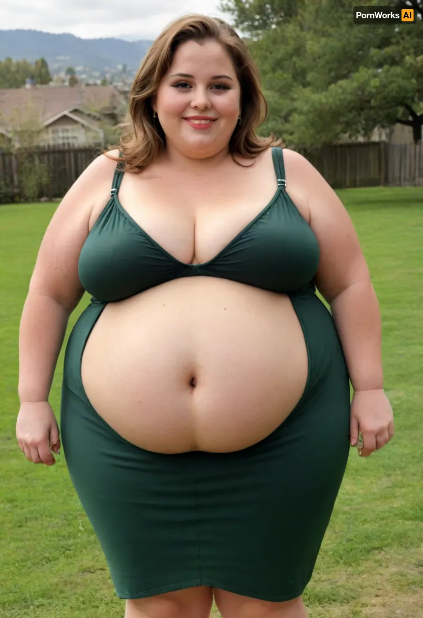 45° side view, Full body shot, Sunny summer day, bright sunny day, (obese:1.3), The fat ssbbw mature milf 60 is walking on the lawn, green lawn, stark naked body, chubby milf, braless, hard nipples, tight, black transparent sleeveless black maxidress, medium very saggy tits, plump waist, plump pubis, light brunette hair with highlights, bobcut hair, big eyes, happy smile, nip slip, (high quality:2)