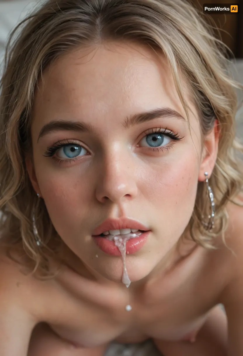 POV, a creampied 25 years old girl pussy with cum dripping on the another girl's mouth.