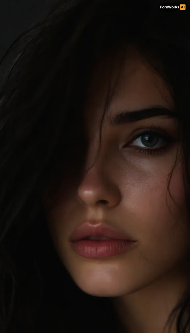 ziprealism, (sensual noir esthetic, stunning noir woman), (f/2.8, shallow depth of field), (closeup shot, lips focus:1.2), (glossy black hair, dark full eyebrows:1.4), (loosely falling hair, loose hair obscuring face, loose hair hiding eye:1.8), (full lips, soft pillowed lips, moist glossy lips, natural skin texture, flawless pale skin:1.4), igbaddie, (dark scene, chiaroscuro, black background:1.8), <lora:style_lora_realis:.4>, <lora:igbaddie-XL:.4>, <lora:zavy-cntrst-sdxl:1.2>