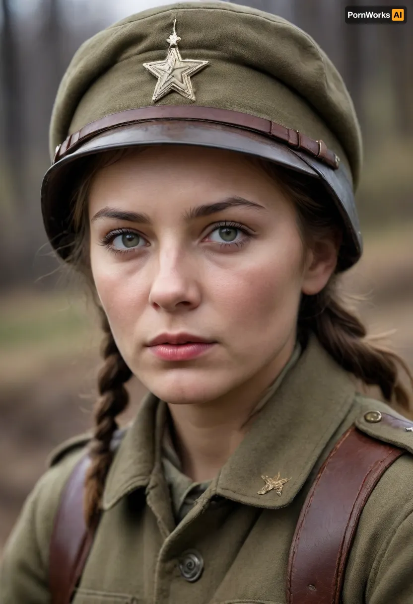 WWII soviet female soldier, very well defined insanely detailed ultra high quality, half body