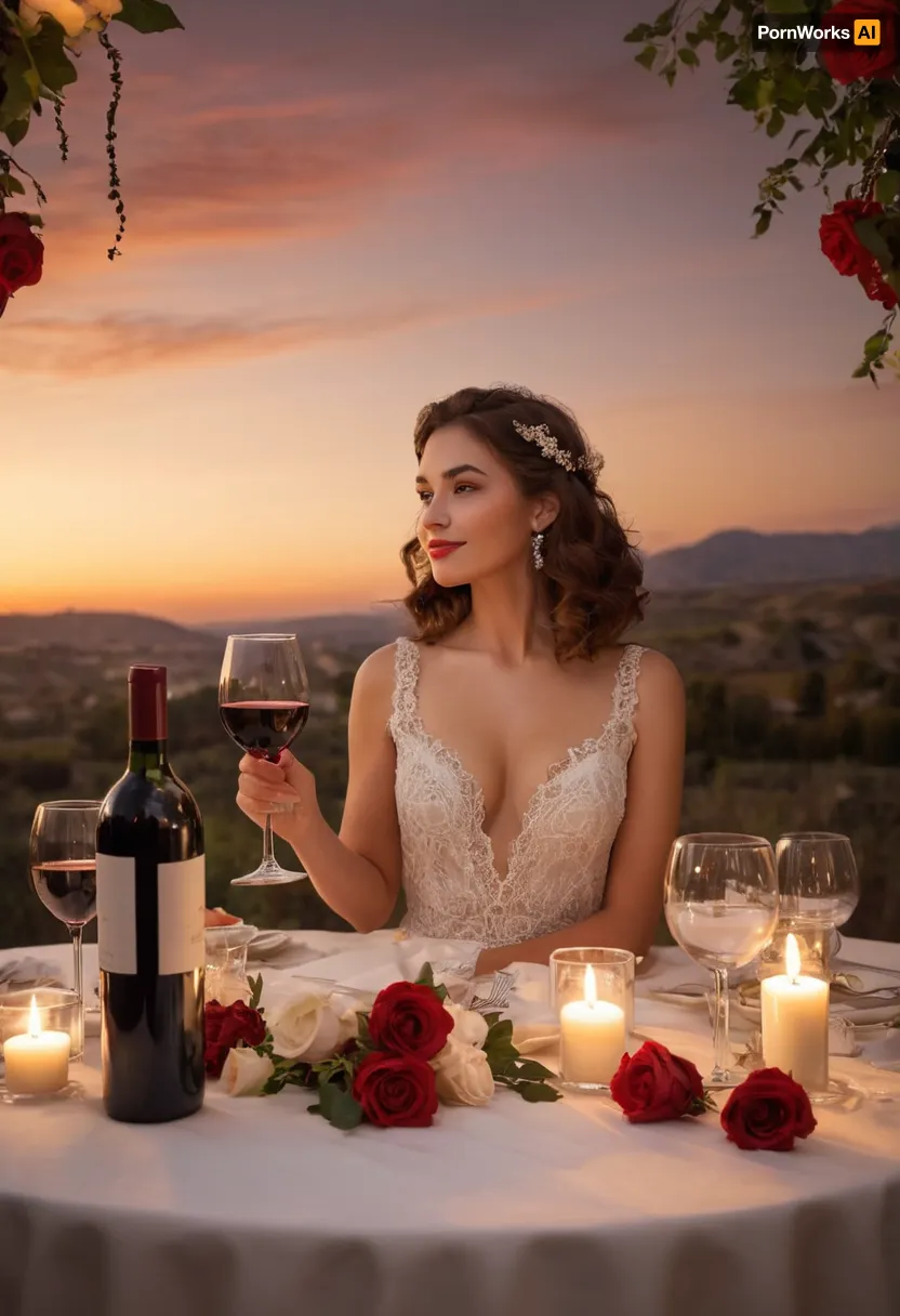 # Weekly Event 66, "A Romantic Evening with a Glass of Wine" 👩🏻‍🦱 🍷 *Get into the spirit of romance with our new challenge dedicated to the "Romantic Evening with a Glass of Wine". The main character of this evening is a beautiful girl, surrounded by the soft glow of candles and a cozy atmosphere. Imagine an elegant table with a snow-white tablecloth, decorated with luxurious flowers, a shimmering glass of red wine sparkling in the rays of the sunset. She radiates elegance and tenderness, long curls frame her face, and an enigmatic smile promises unforgettable moments. Use this inspiration to create stunning works of art that convey the essence of romance and the magic of the evening