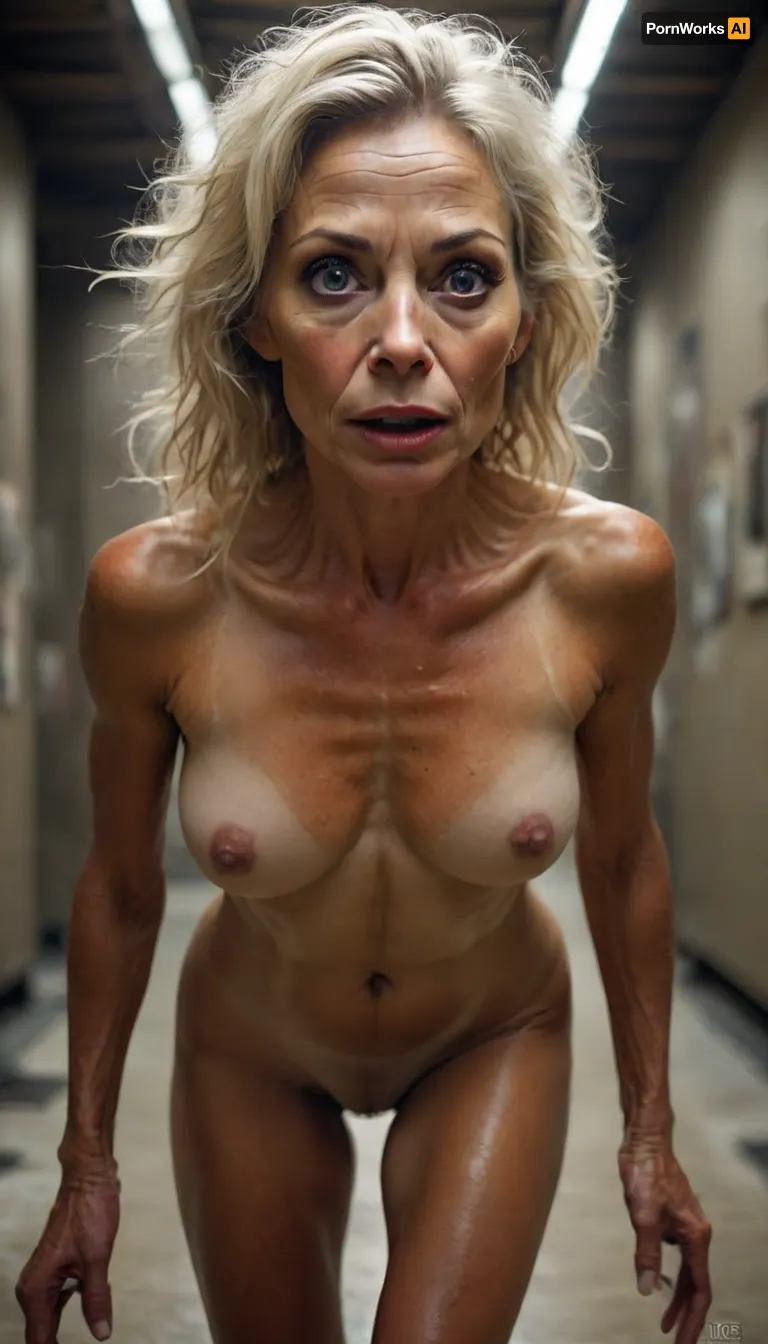 ultrawide-angle body portrait, ultrasexy nude athletic mature lightblonde woman, 55 years old, very narrow ascetic face, Midjourney, MJ, style, poster, but, dark, skin, <lora:Midjourney_style:2>, <lora:BUT_SDXL_SHS:.5>, <lora:street_tones:2>, <lora:Darker_skin_SDXL:1.6>