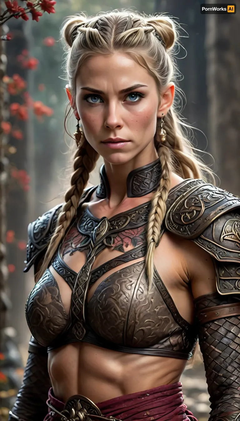 Woman, (((Mature skinny ultralean cruel viking Empress))), Experienced 50 years old battle-hardened warrior queen, wrinkles and battle scars, Entire body portrait, upright standing posture, spreaded lean legs, oil portrait of Viking warrior with very pointy breasts, lace floral covered body with lace sheer, bare breasts, lean body, massive lips, bright Scandiblonde braided hairbun, (viking warrior:1), uberfit, muscular, athletic, Ukiyo-e, Art, <lora:uberfit_lora_sdxl:.2>, <lora:add-detail-xl:1>, <lora:Ukiyo-e Art:2>, Midjourney, MJ, style, poster, manga, anime, <lora:Midjourney_style:.8>
